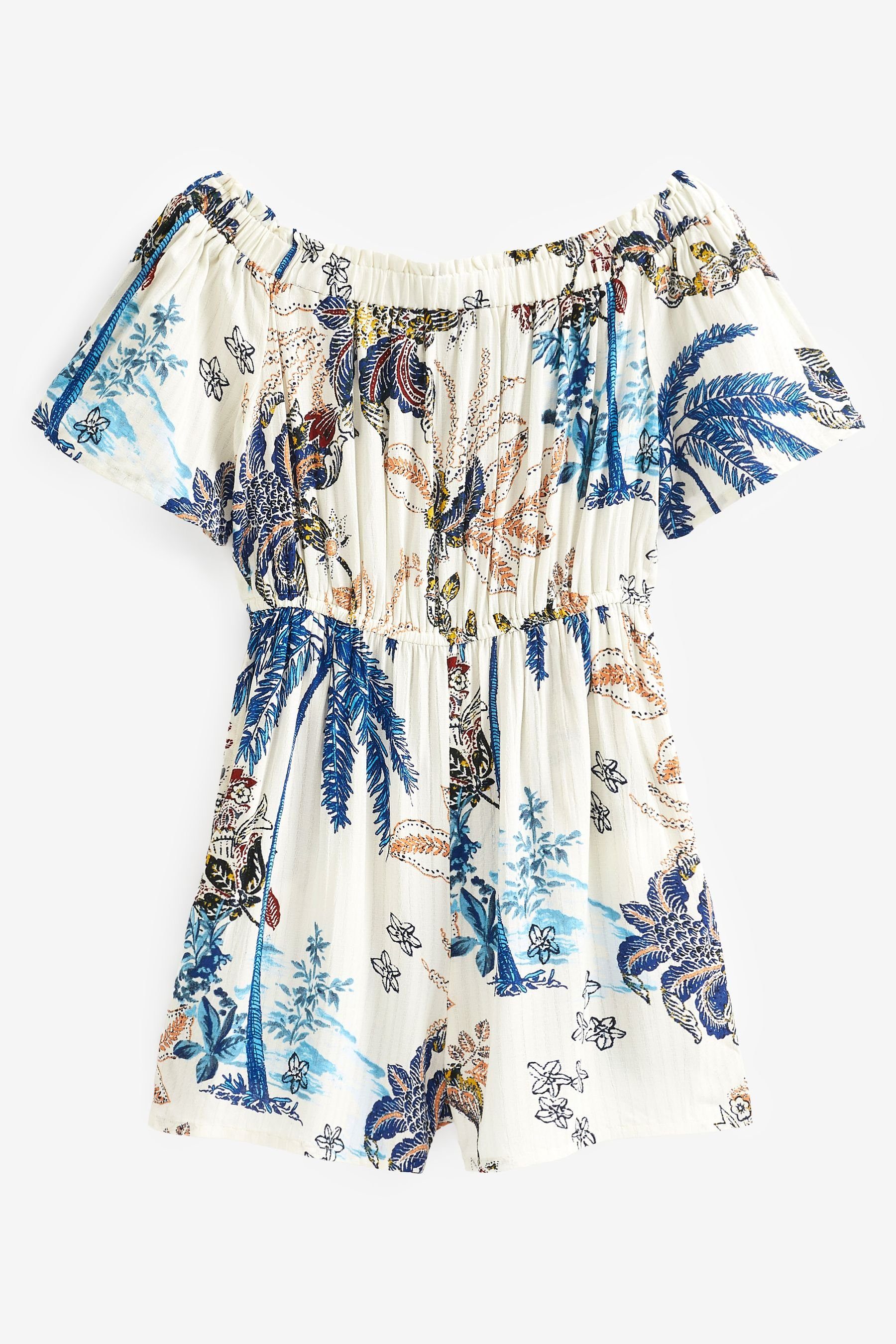 Next Playsuit Schulterfreier Overall (1-tlg) Ecru Palm Print