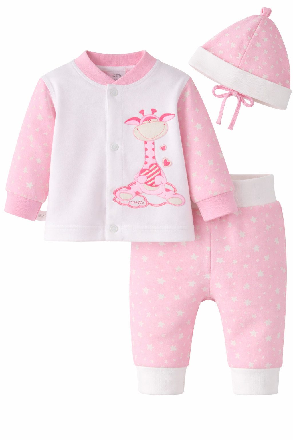 La Bortini Langarmshirt & Hose Baby Anzug Hemdchen Schlupfhose Mütze Set mit Bärchen Aufdruck aus Baumwolle, mit Sternen oder Punkten Muster und Bären Aufdruck