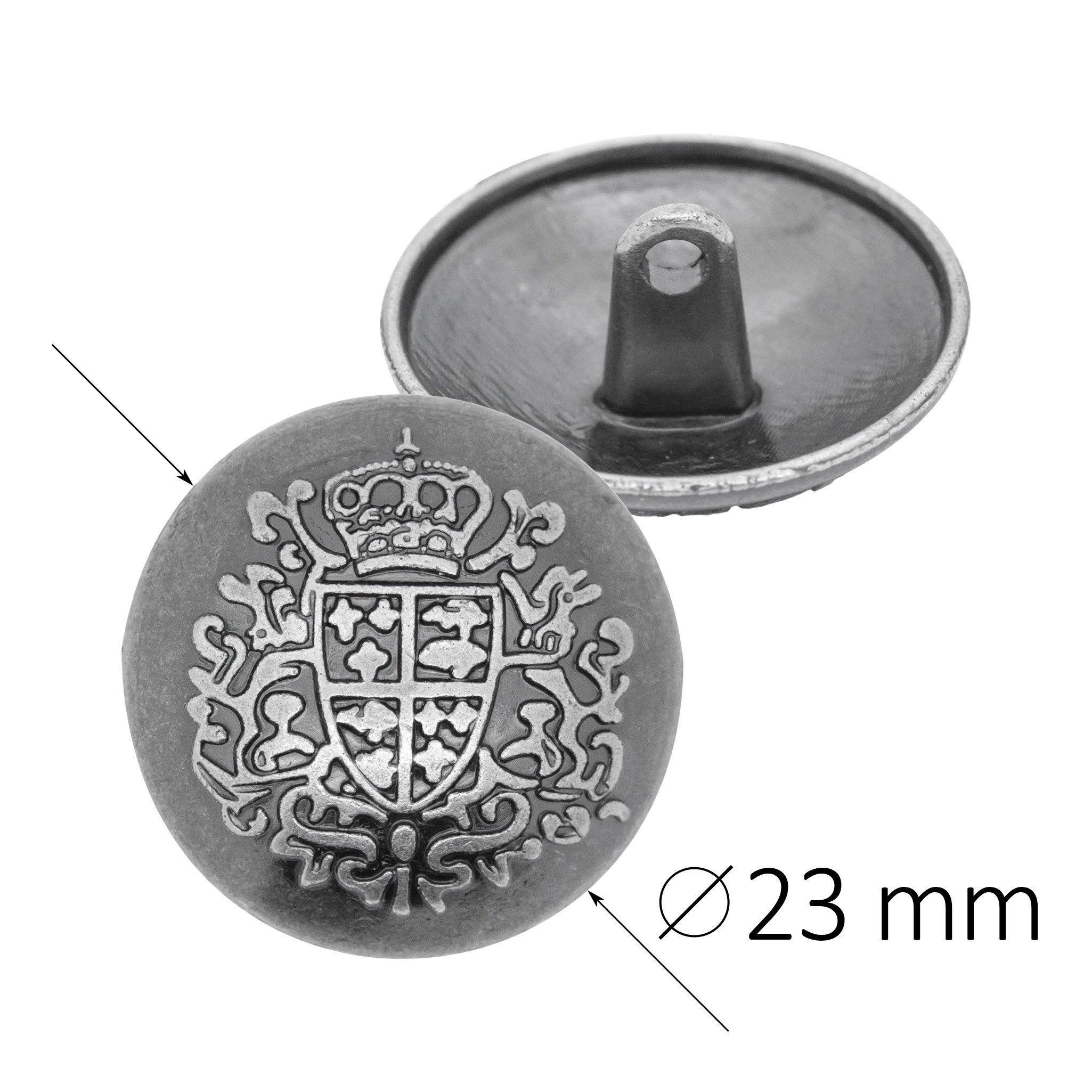 maDDma Knopf 5 Metallknöpfe Ösenknopf Wappen rund, Ø 23 mm
