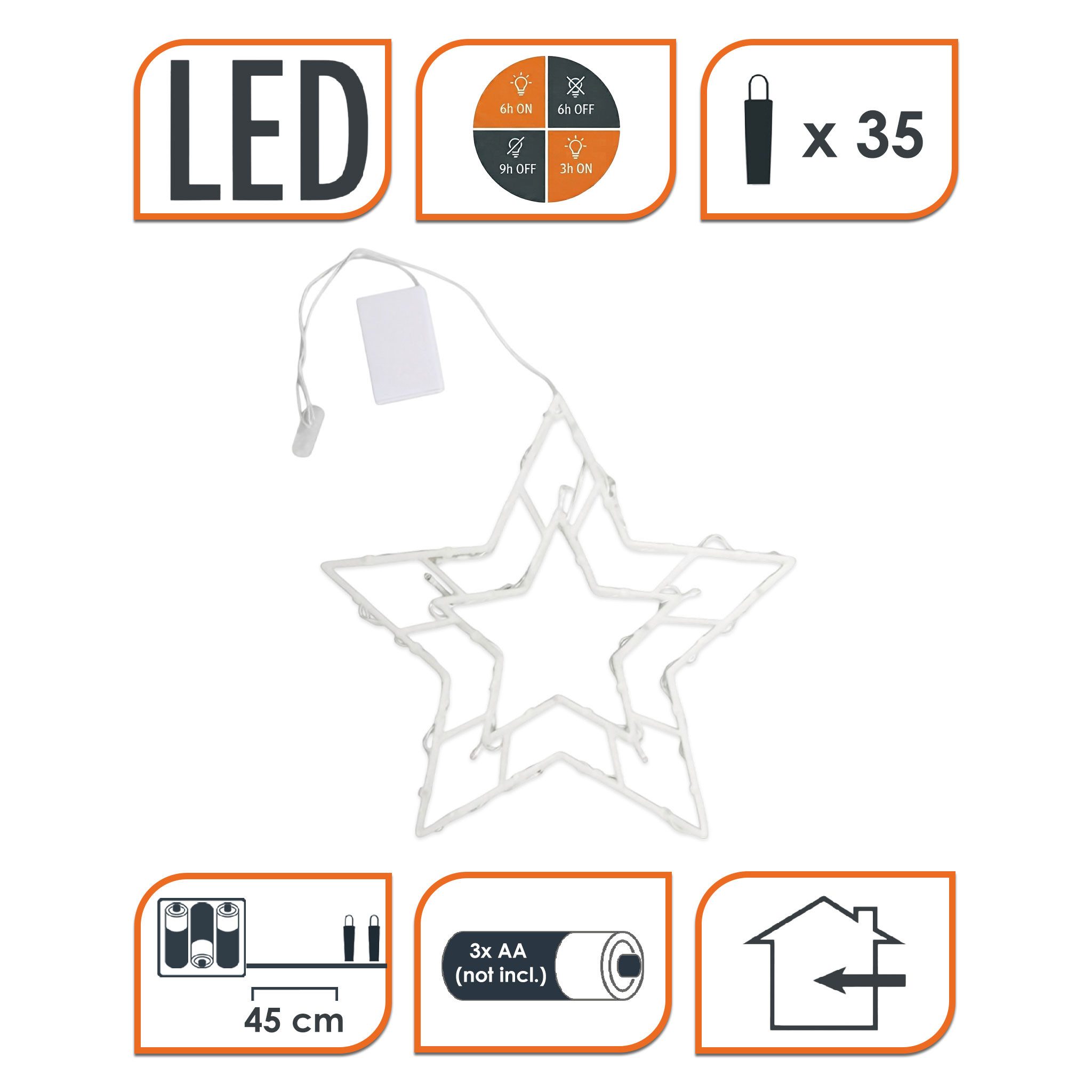 Spetebo LED Fensterbild LED Fenster Silhouette Stern mit Dual Timer, Dual-Timer, LED fest verbaut, warm weiß, Deko Weihnachts Beleuchtung Fensterbild Batterie b – Bild 2 von 5