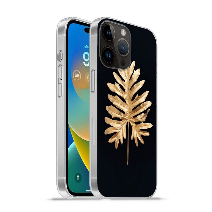 MuchoWow Handyhülle Blätter - Herbst - Gold - Schwarz - Natur - Luxus Handyhülle Telefonhülle Apple iPhone 14 Pro