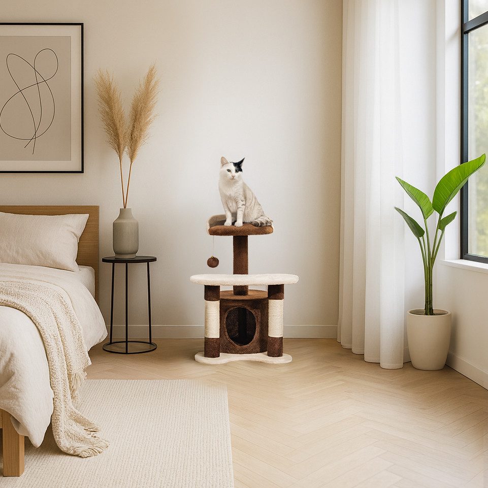 belviona Kratzbaum mit 65 cm, für Kitten und kleine Katzen, mit Kuschelhöhle, Sisalsäulen & Spielball