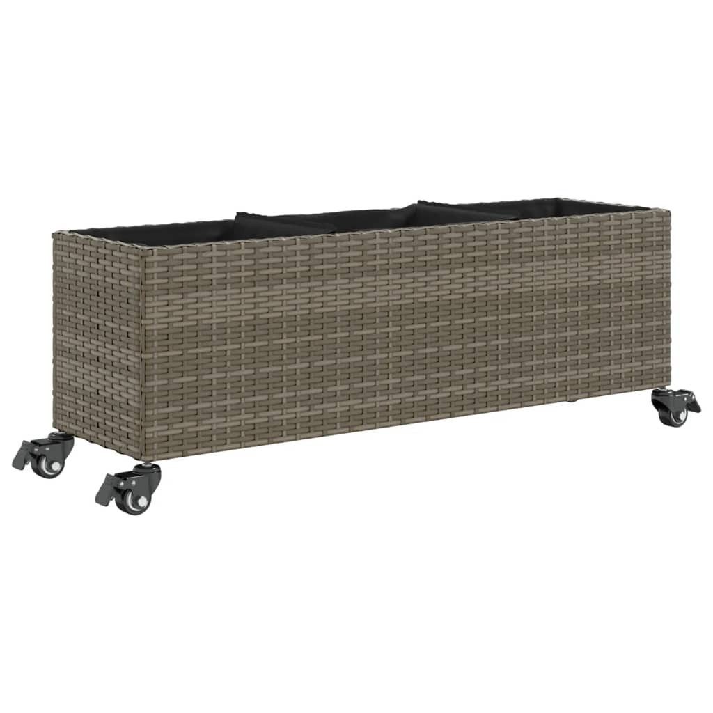 vidaXL Blumentopf Pflanzkübel mit Rollen 3 Töpfe Grau 107x32x38 cm Poly-Rattan (1 St)