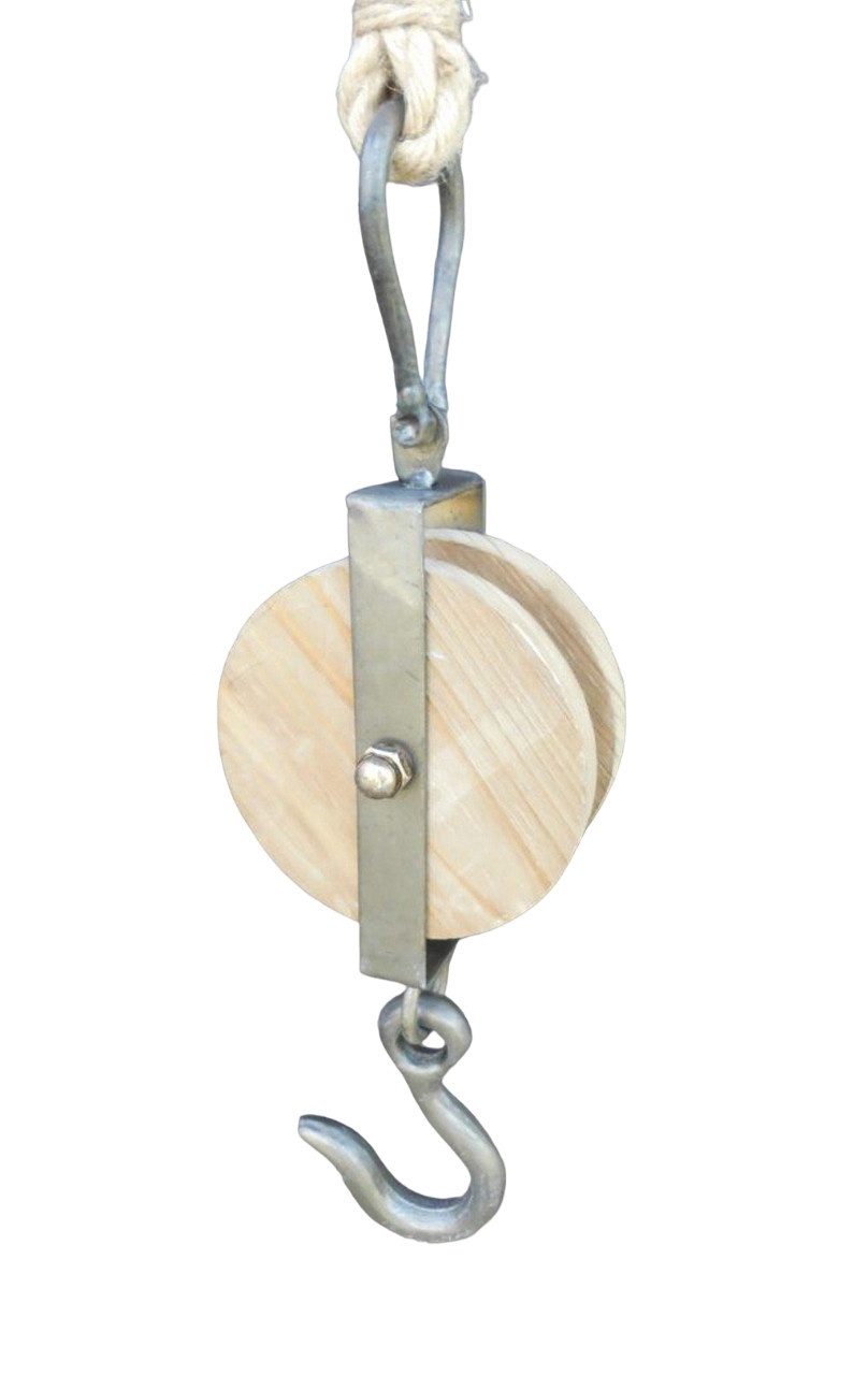 Deckenhalter Flaschenzugrolle Blumenampelhaken Kleiderhaken Eisen Holz an Seil