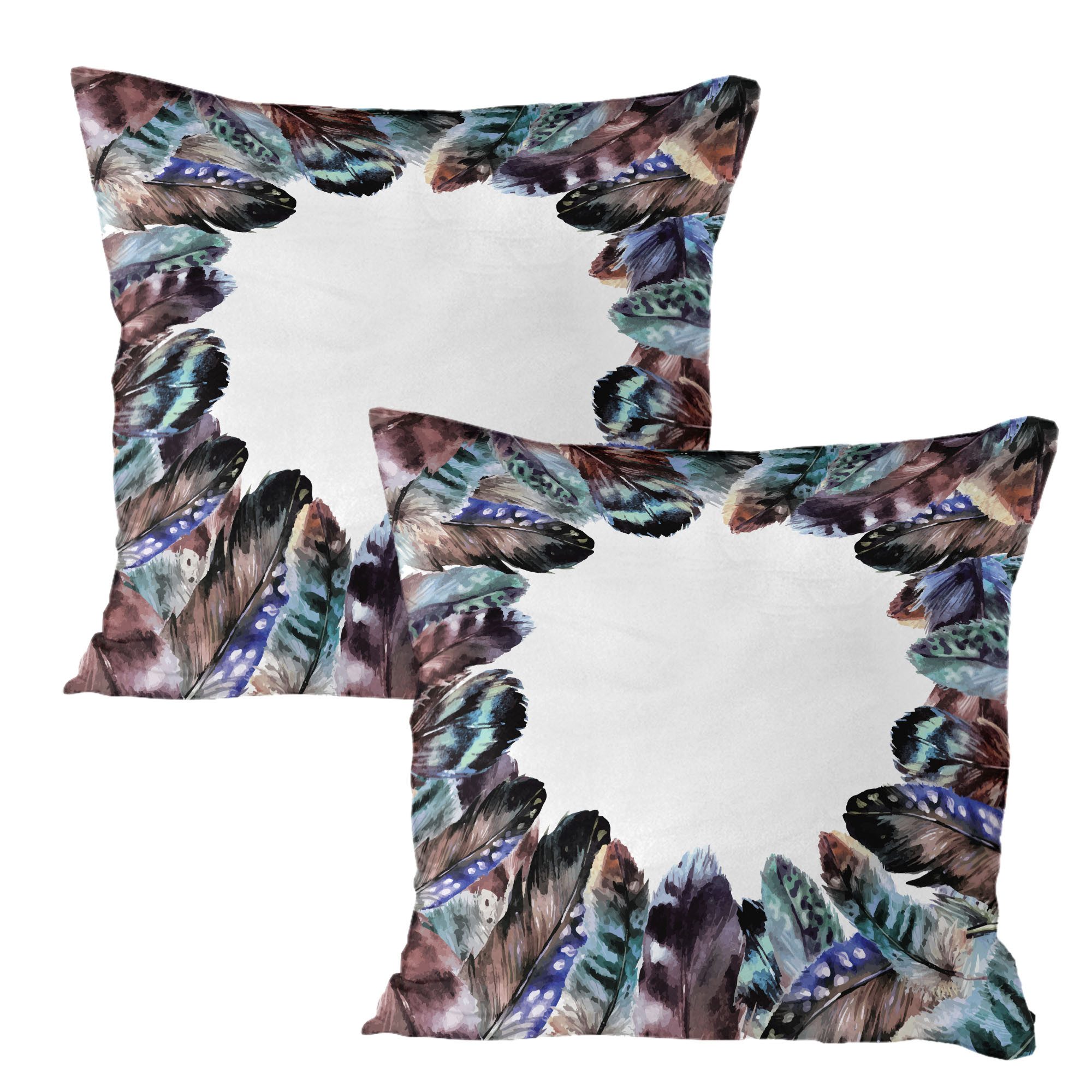 Abakuhaus Kissenbezüge Dekorativer Quadratisch Gedruckter Kissenbezug, (2 Stück), Boho Vogelfedern Kreis Kunst