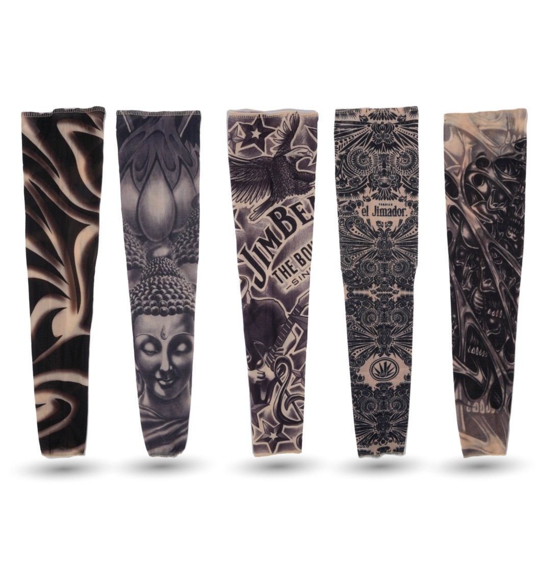 Kostümheld® Kostüm 5x Tattoo Ärmel Nylon Tattoo Sleeve Armstrumpf - Fasching / Halloween, Schnell überzuziehen