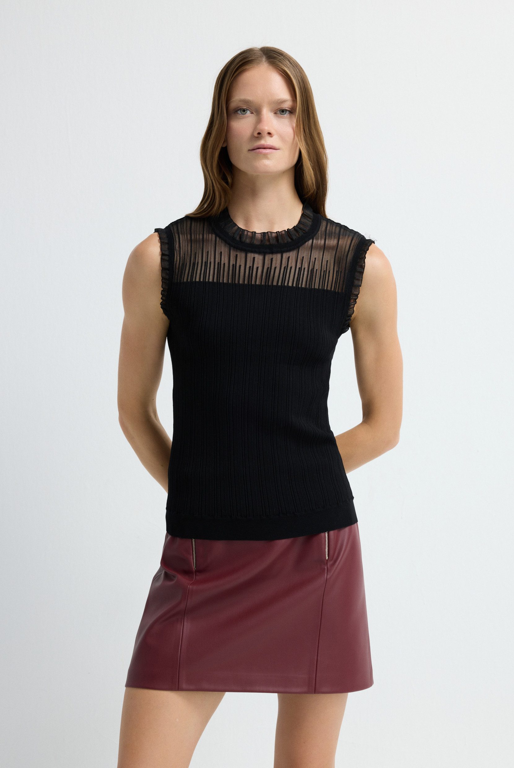 adL Blusentop Ärmellose Strickbluse mit Tülldetail – Bild 5 von 5