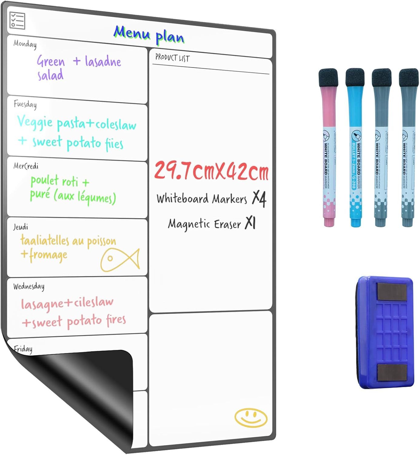 SURFOU Wandtafel Magnetisches Whiteboard A3 Selbstklebend, Mit Wochenplaner & 4 Markern