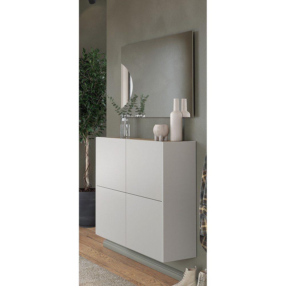 Lomadox Garderoben-Set BAIANO-01, (Spar-Set, 2-St., Garderobenspiegel Schuhschrank), in beige und Eiche, grifflos, Push-to-Open