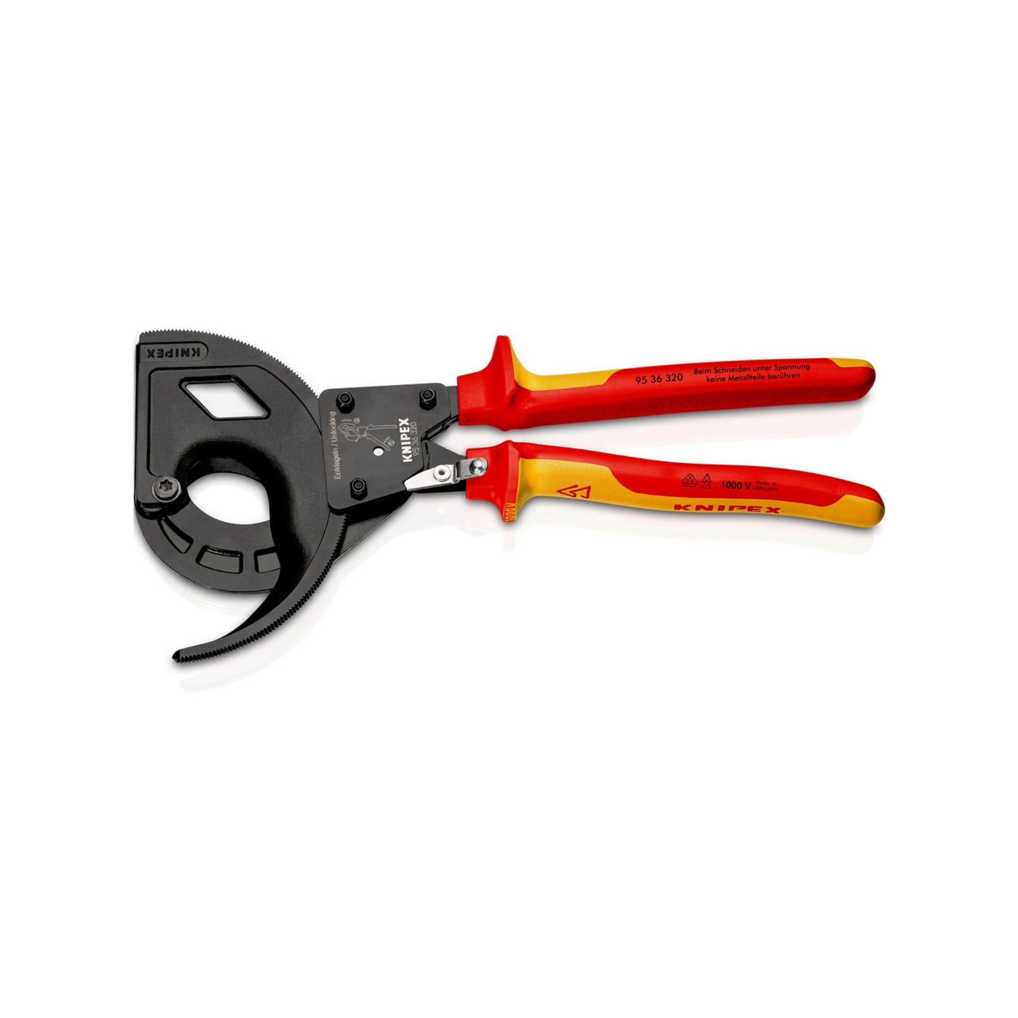 Knipex Kabelschere KNIPEX 95 36 320 Kabelschneider (Ratschenprinzip, Dreigang) isoliert m