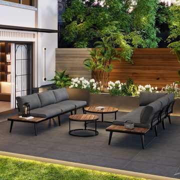 HAUSS SPLOE Gartenlounge-Set mit 2 Sofa, 2 Einzelsessel, 2 Tisch für Terrasse Garten Outdoor,Grau