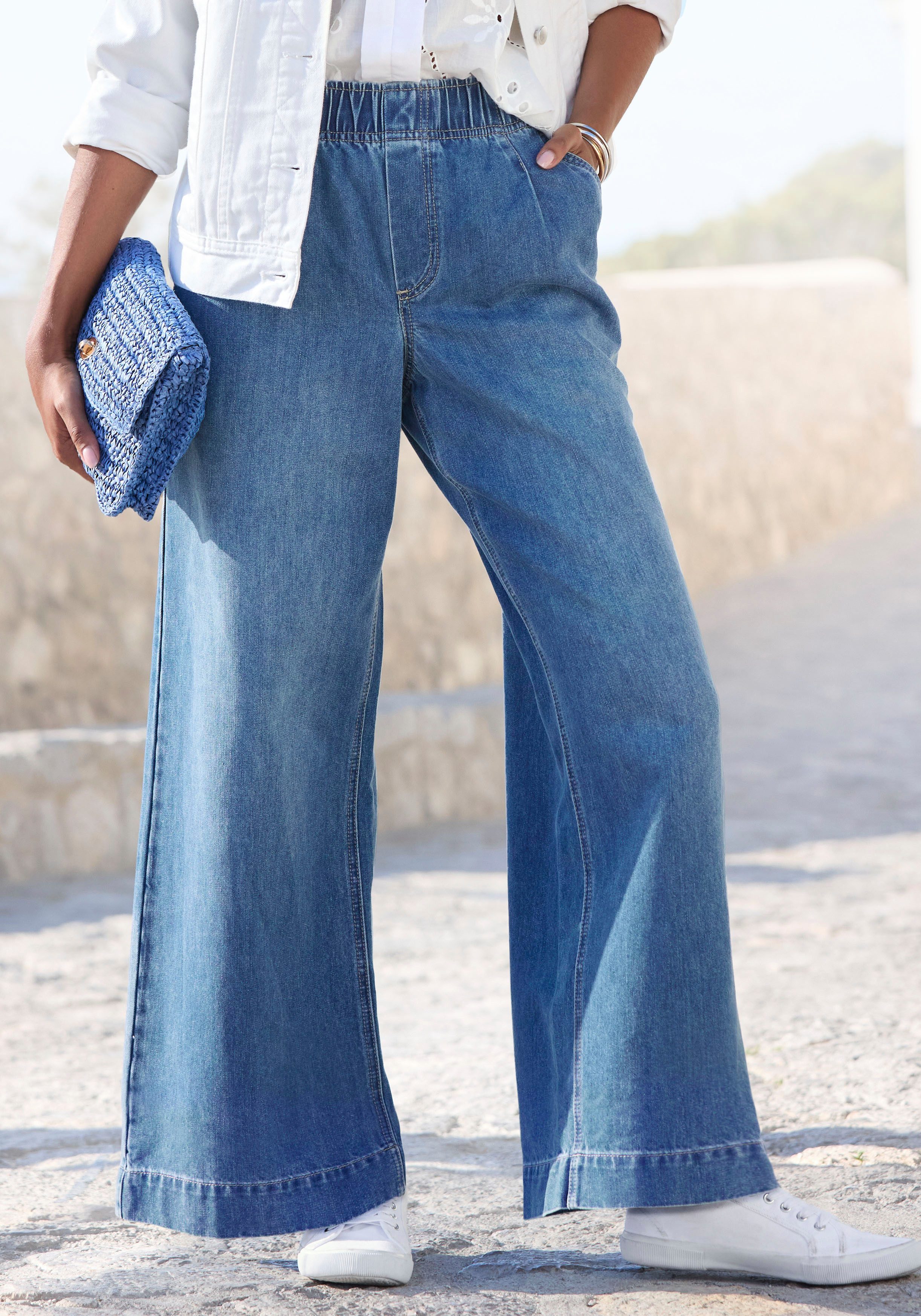 Buffalo Schlupfhose mit Kontrastnähten, modische Jeans, weites Bein