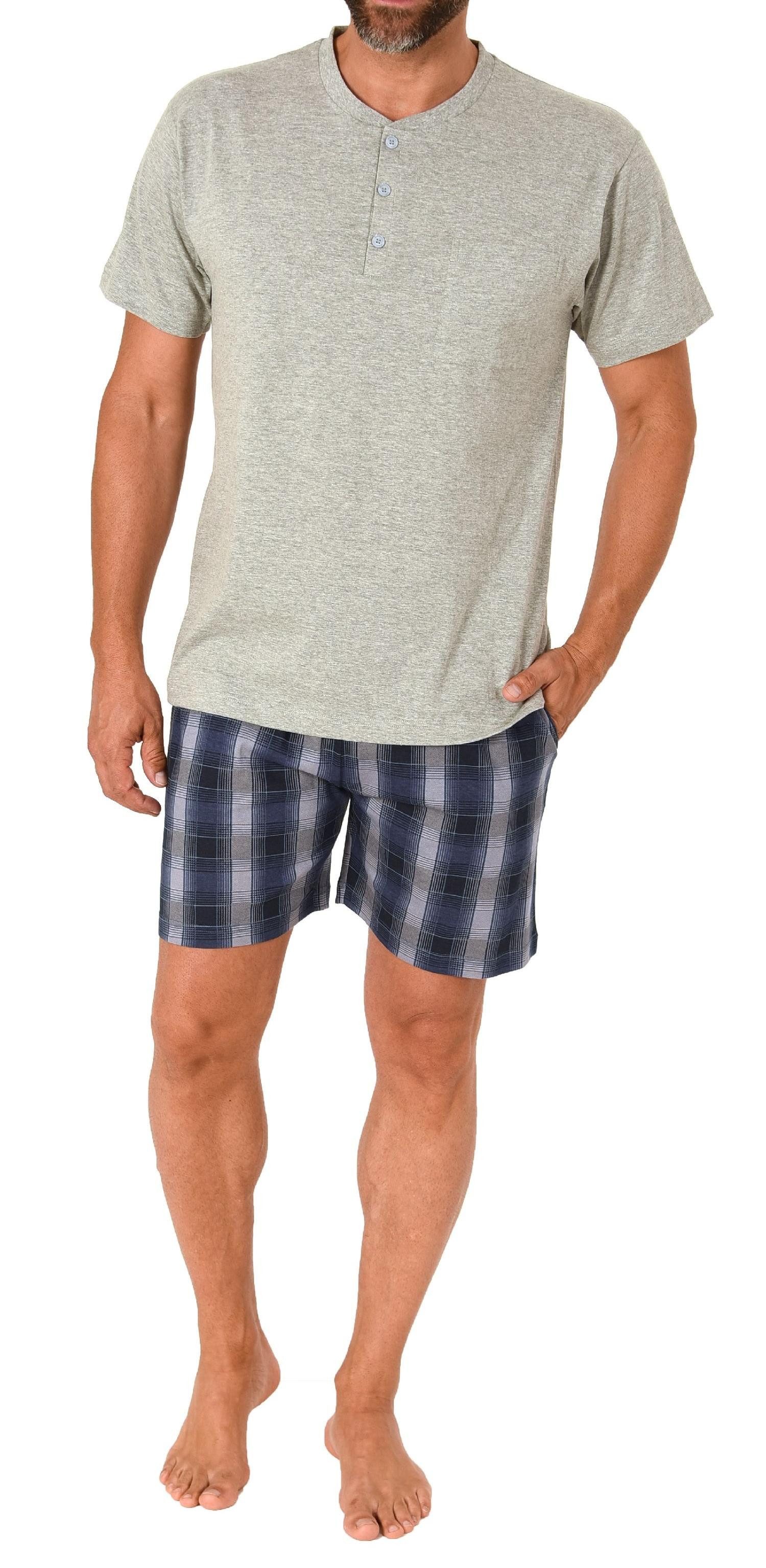 Pyjama Herren Kurzarm Schlafanzug Shorty mit karierter Jersey Hose