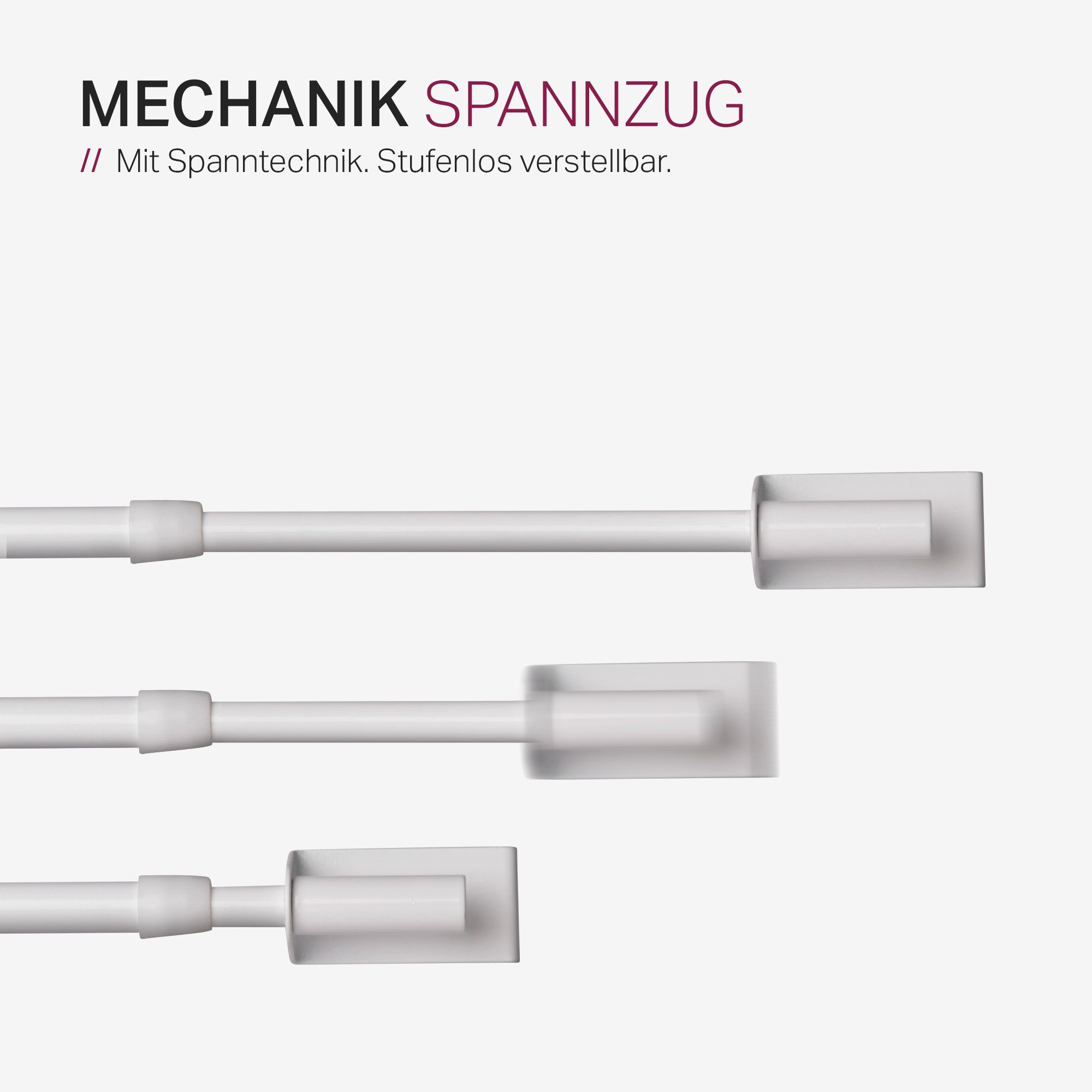 Bestlivings Spannvitrage Stange Twist, Ø 9 mm, 1-läufig, ausziehbar, geklemmt, gespannt, ohne Bohren, ohne Schrauben, ohne Kleben, Metall, Gardinenstange – Bild 5 von 5