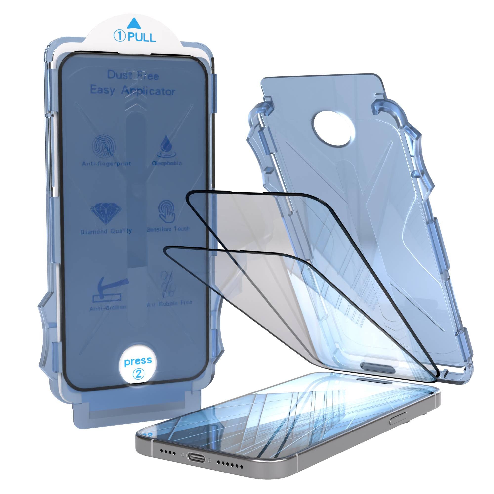EAZY CASE Displayschutzfolie 2x Displayschutz iPhone 15 Pro Max für Apple iPhone 15 Pro Max, 2er Set, Schutzglas iPhone 15 Pro Max, 2er Set Displayfolie Klar Hartglas 0,7mm