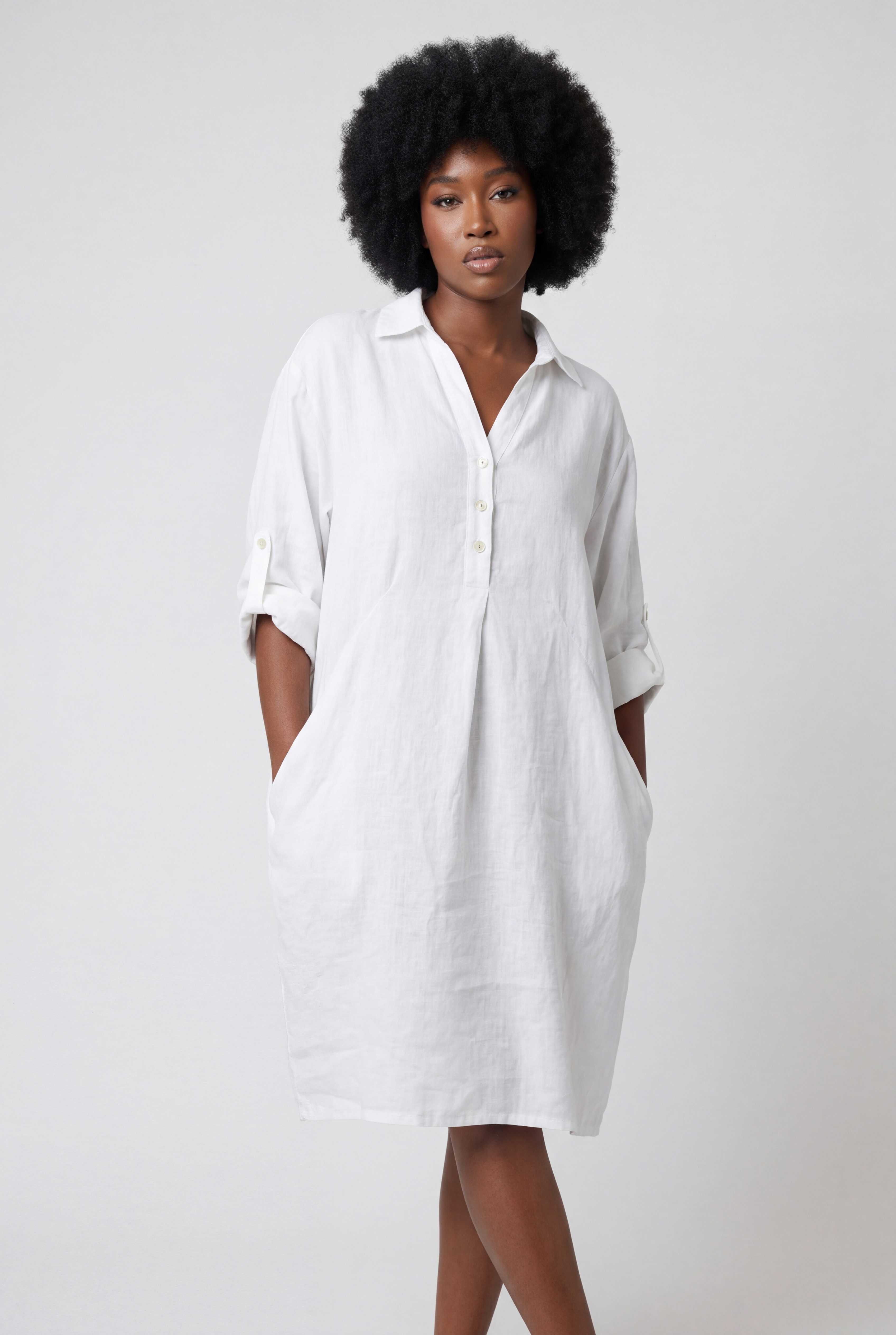 YC Fashion & Style Blusenkleid Leinen-Tunika Oversized One Size in Unifarbe