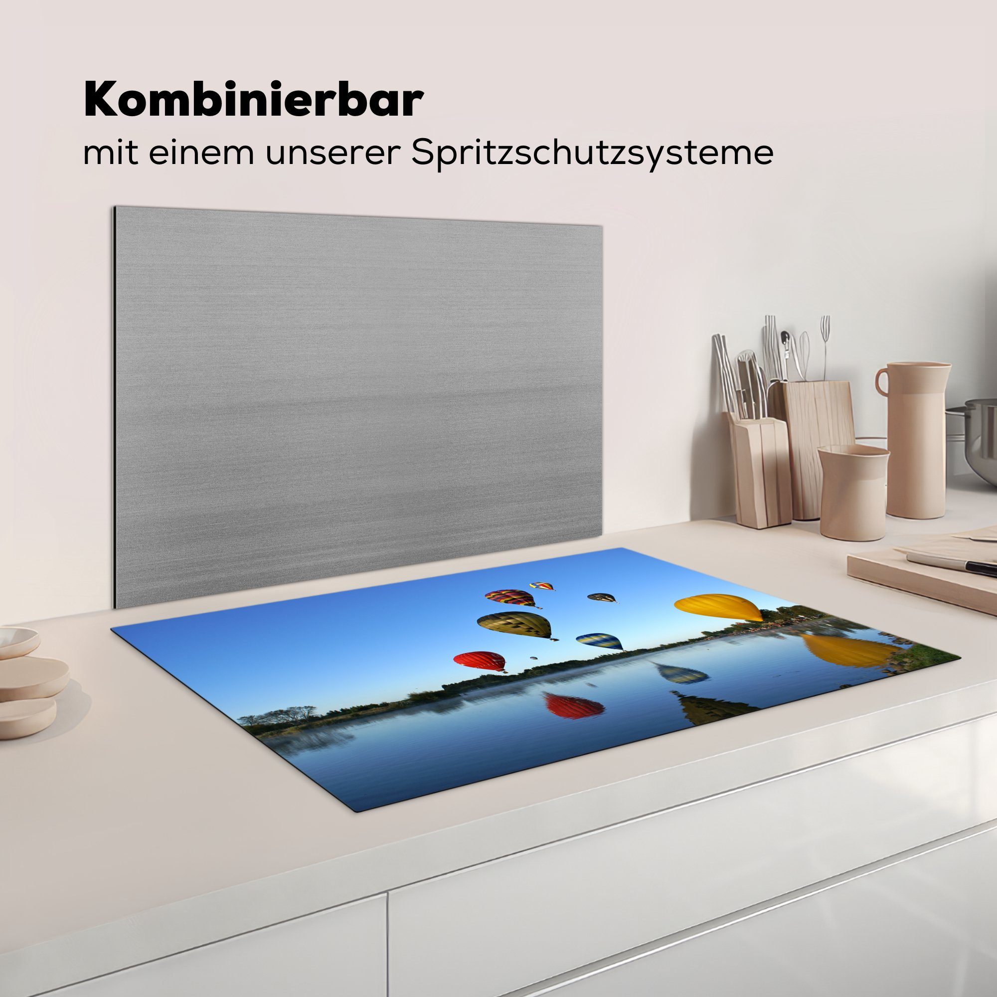 Vinyl, - Ceranfeldabdeckung - Wasser (1 Herdblende-/Abdeckplatte die cm, für Reflexion, Schutz Heißluftballon küche, tlg), Induktionskochfeld 81x52 MuchoWow