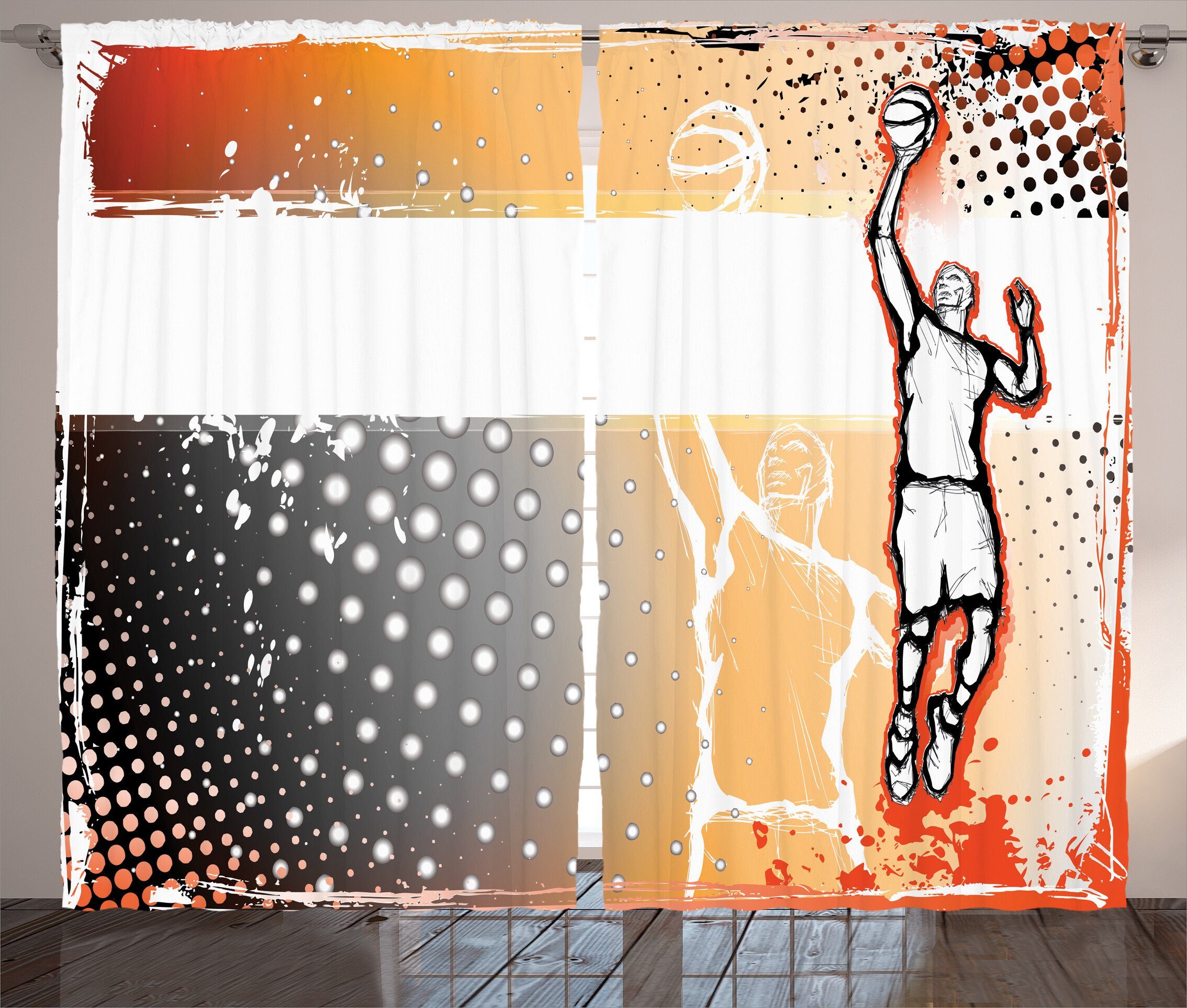 und Abakuhaus, Vorhang Sport Basketball-Gekritzel-Kunst mit Haken, Kräuselband Schlaufen Schlafzimmer Gardine