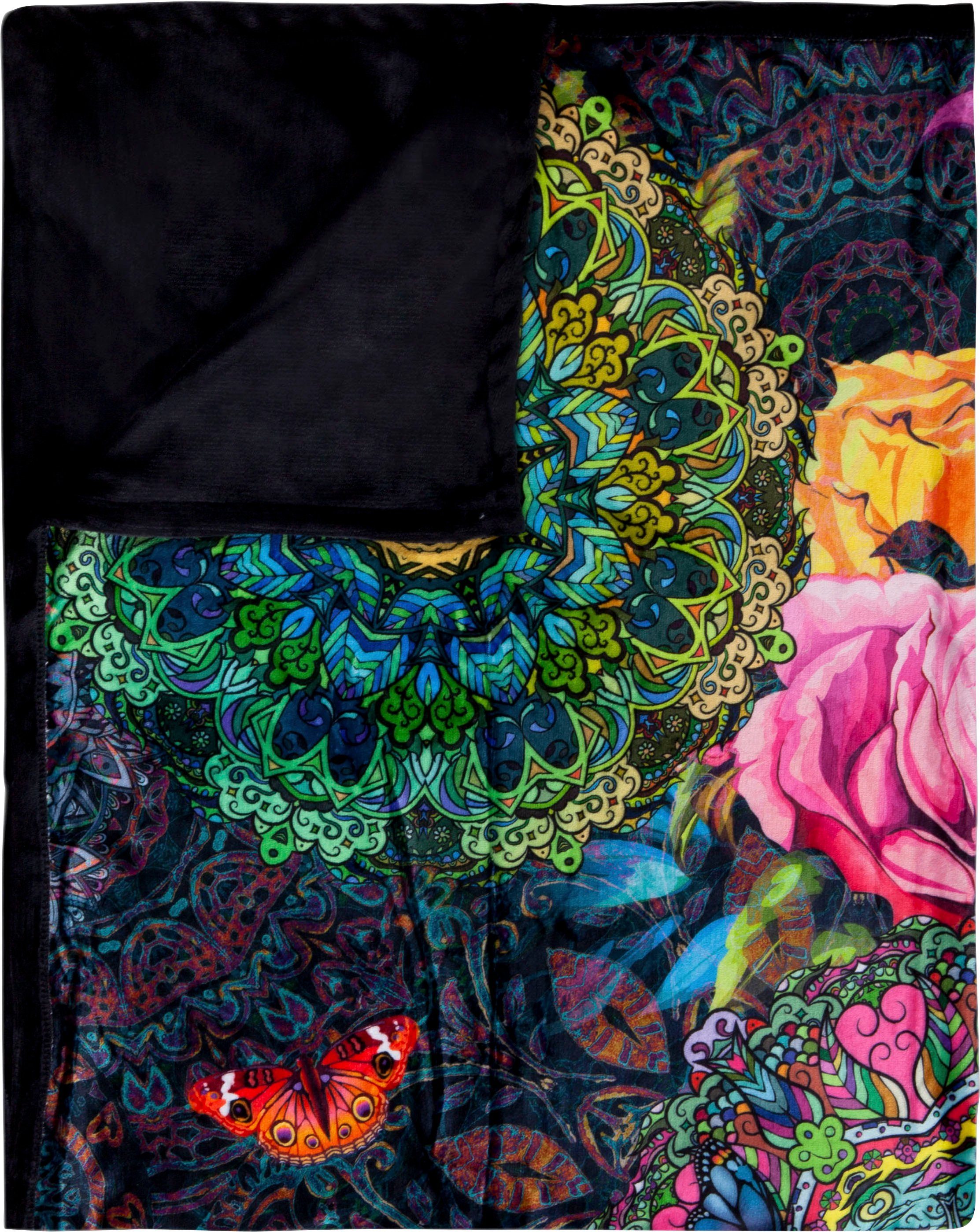Plaid Abbra, hip, mit Mandala Blumen, und Kuscheldecke