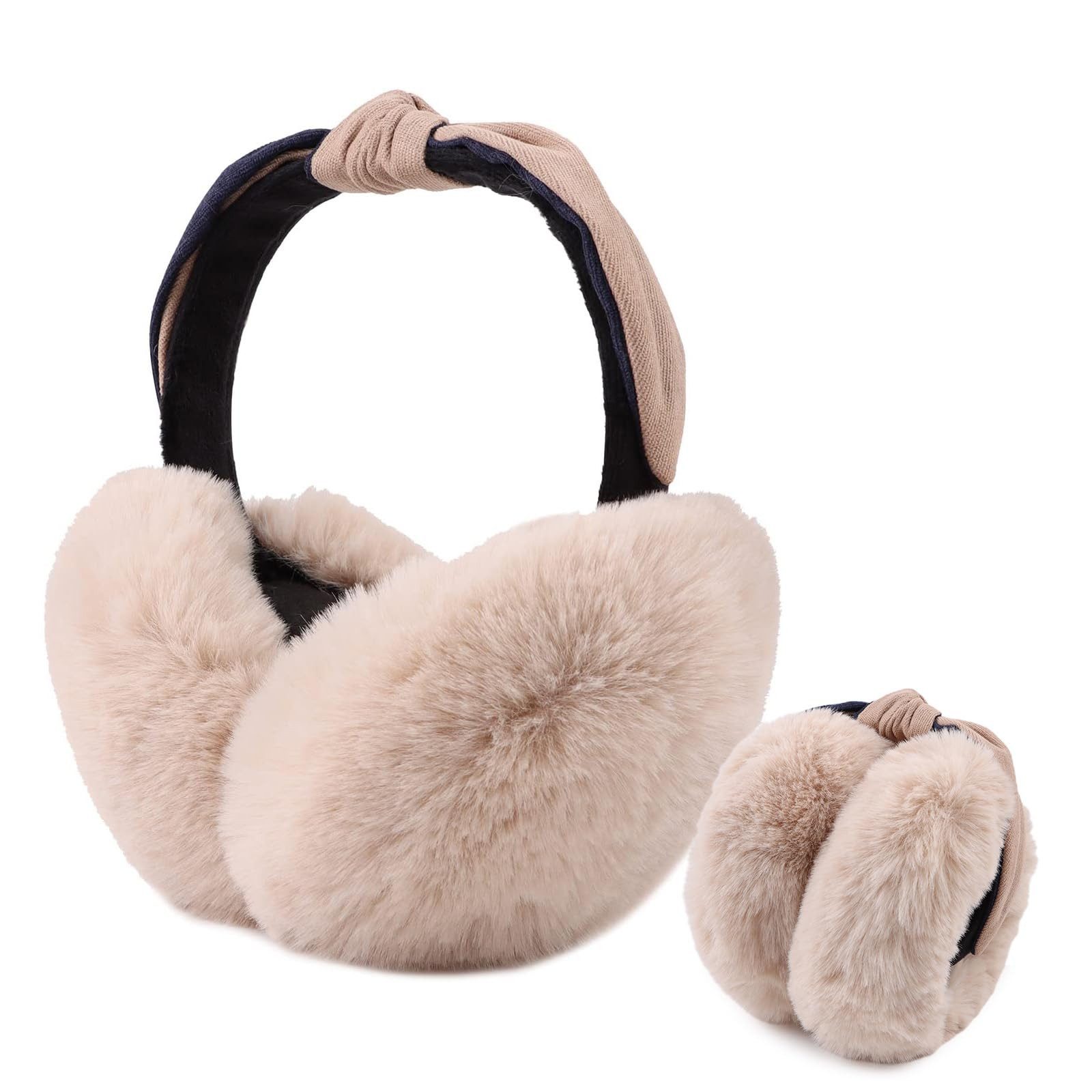 Cachito Ohrenwärmer Damen Faltbare Plüsch Ohrenwärmer, Kälteschutz Warme Ohrenschützer Winter Mädchen Ohrschützer mit Bogenknoten, Winddicht Ear Muffs