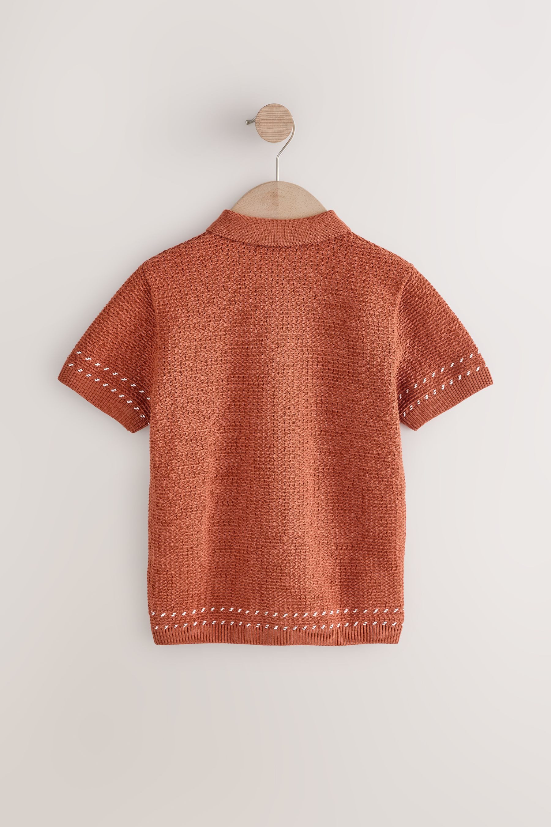Next Polokragenpullover Kurzarm-Polohemd in Strickoptik 100 % Baumwolle (1-tlg)