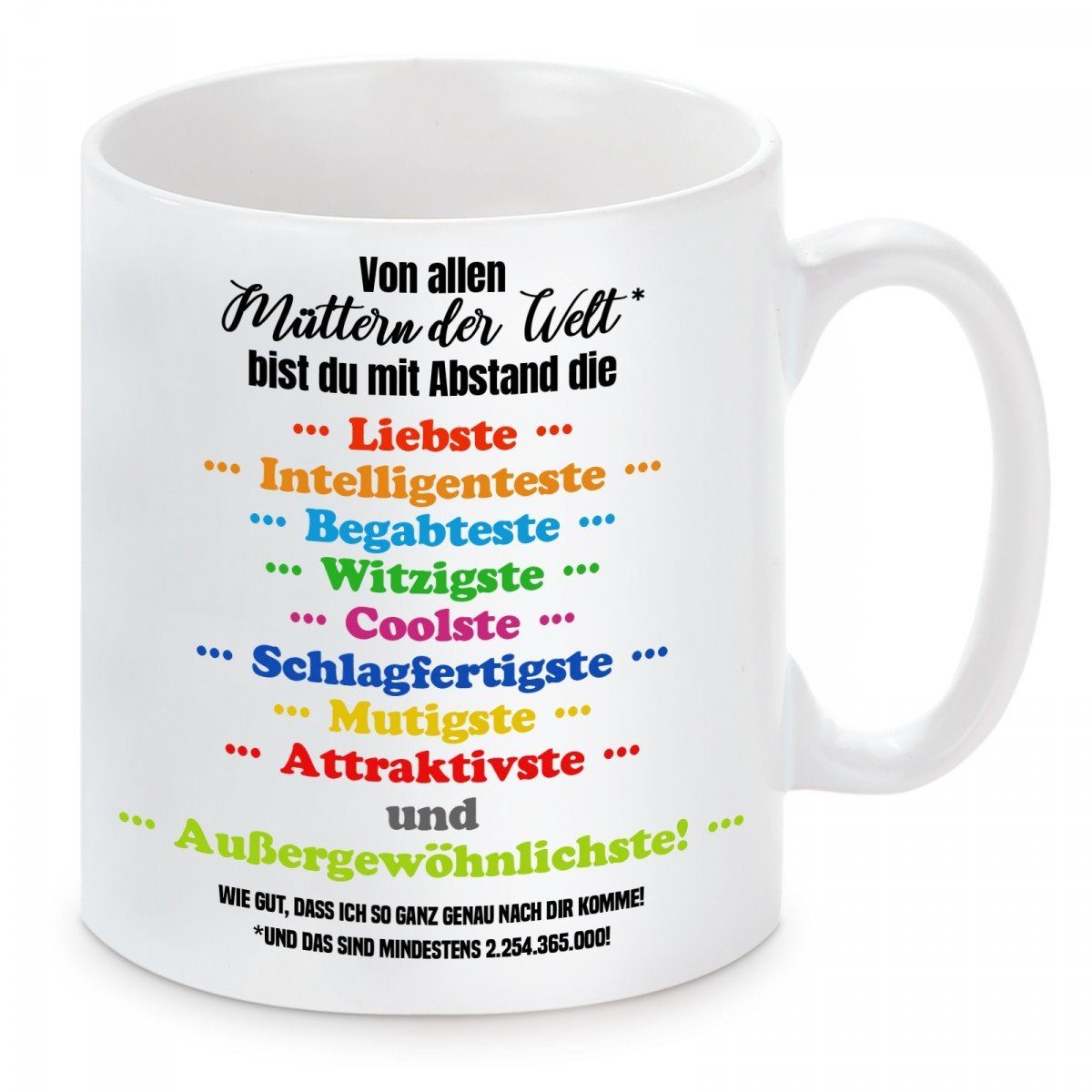 Herzbotschaft Tasse Kaffeebecher mit Motiv Abstand die beste Mutter, Keramik, Kaffeetasse spülmaschinenfest und mikrowellengeeignet