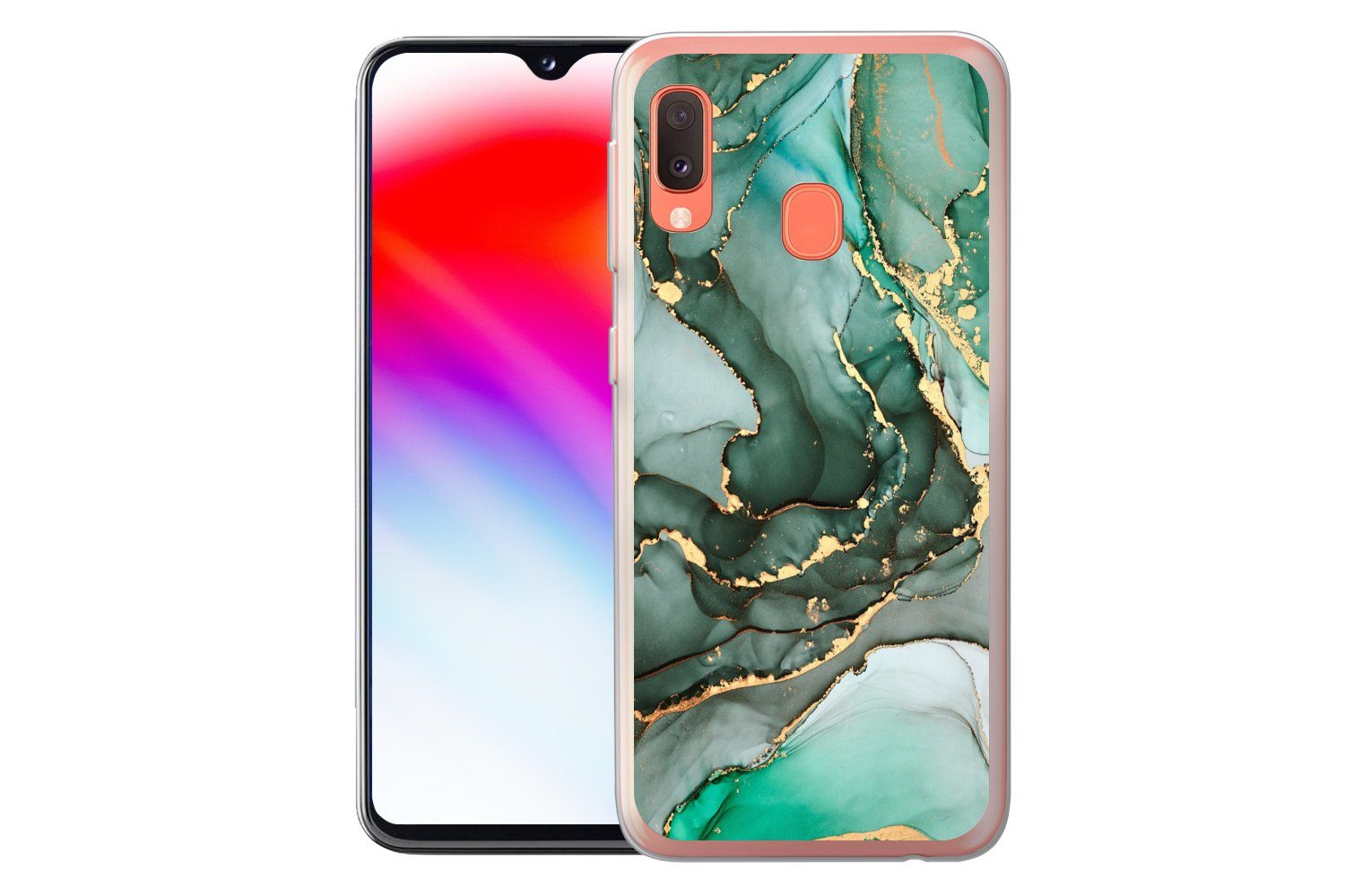 MuchoWow Handyhülle für Samsung Galaxy A20e Gold - Marmor - Grün - Luxus - Marmoroptik - G, Smartphone-Bumper, Print, Handy Schutzhülle Dünn
