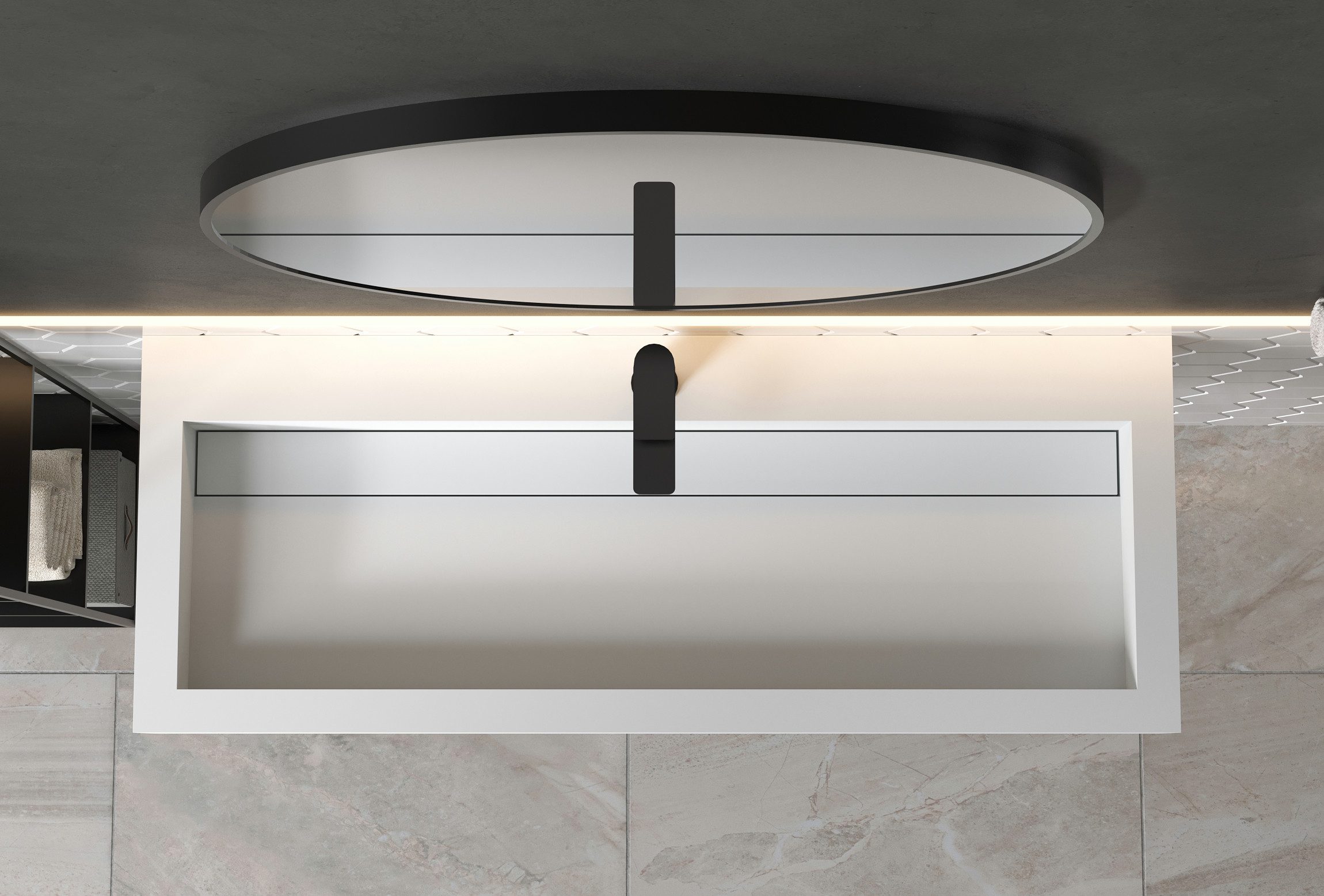 Bernstein Waschbecken PB2079, aus Mineralguss - 120 x 46 x 13 cm - Weiß matt