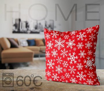 Kissenbezug, VOID (1 Stück), Sofa-Kissen Winter Weihnachten Geschenkpapier Geschenke Muster Design Schneeflocken Schnee Nikolaus Verpackung Sterne