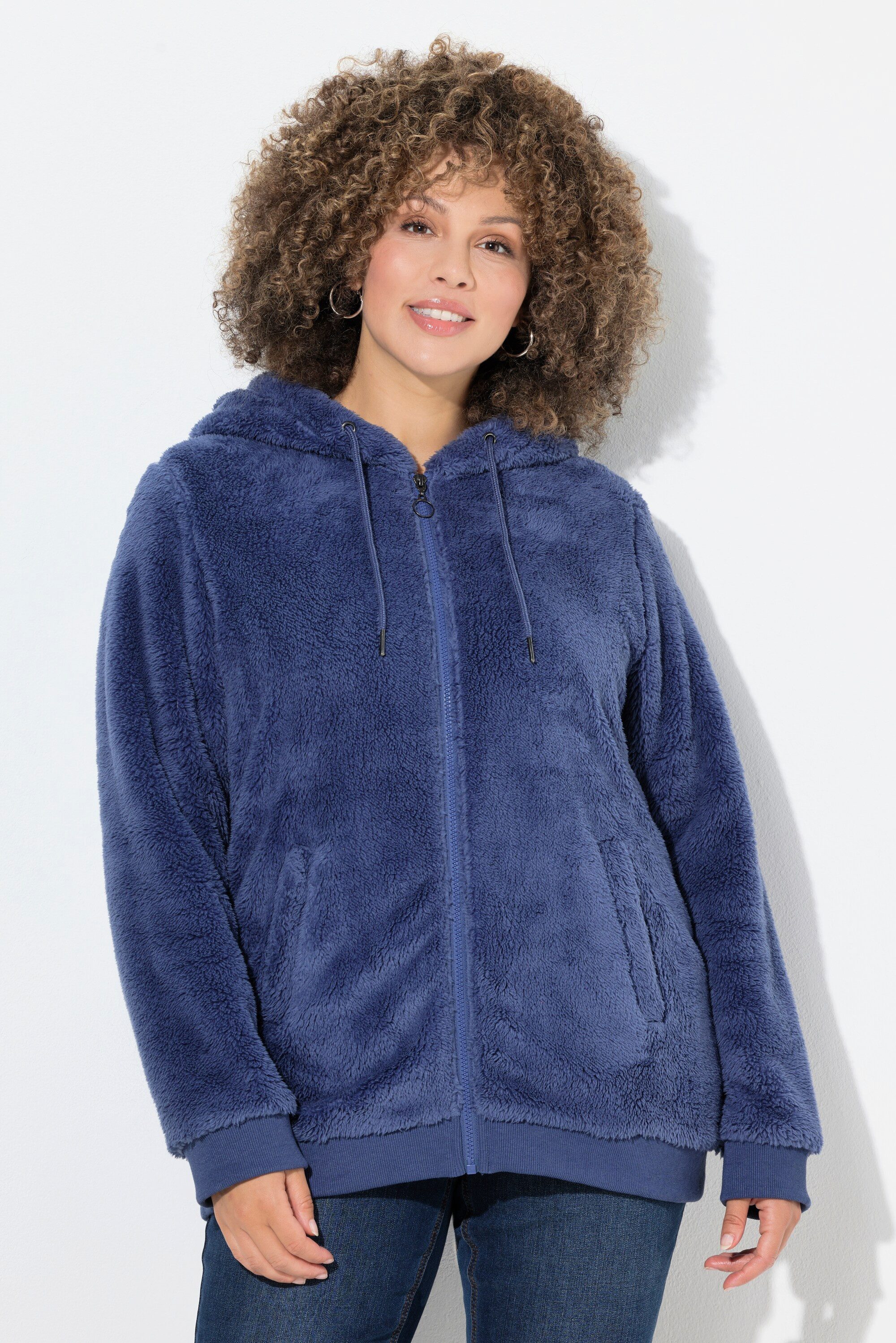 Ulla Popken Sweatjacke Teddy-Jacke Kapuze Langarm weicher Teddyplüsch günstig online kaufen
