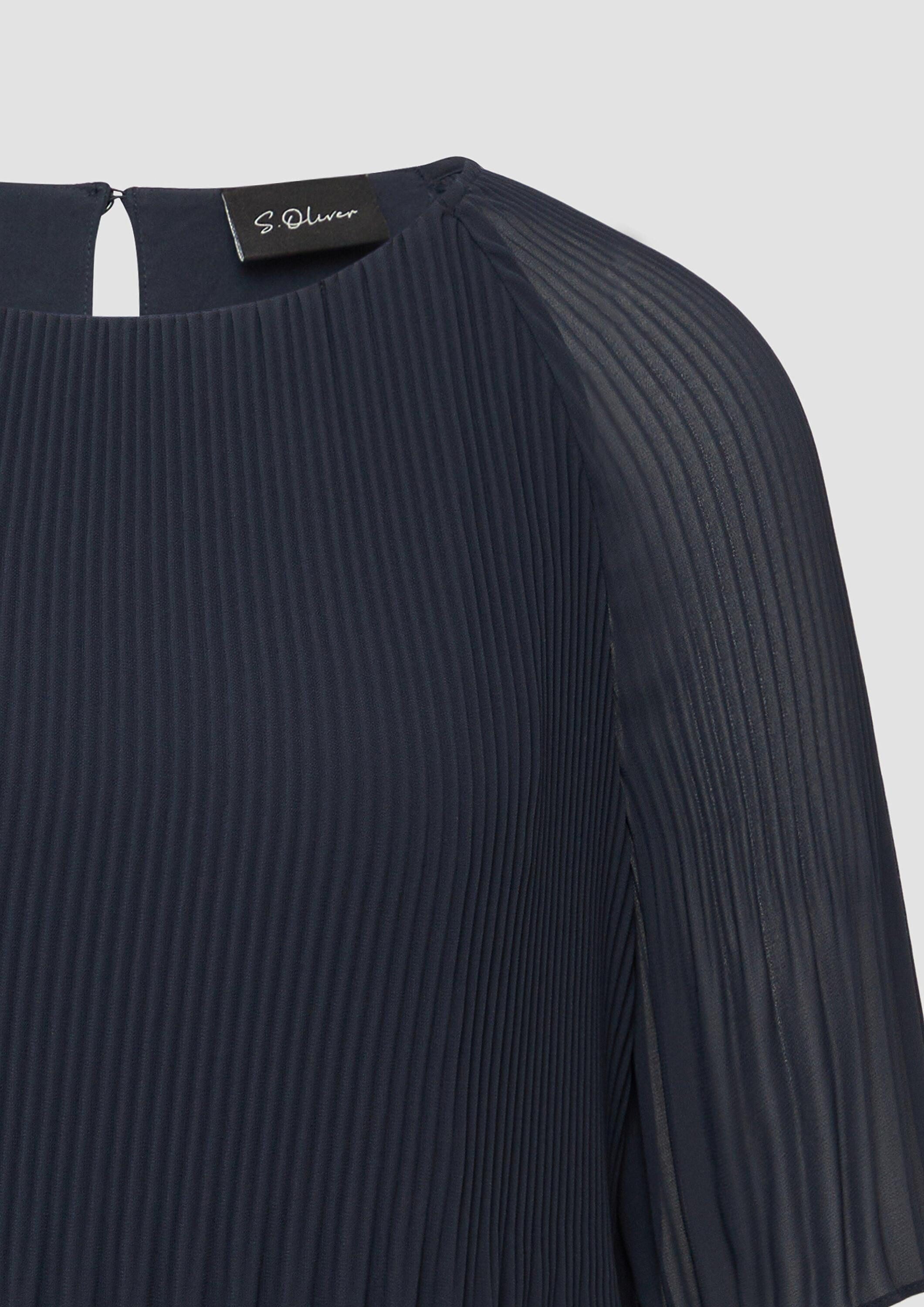 s.Oliver Kurzarmbluse Bluse Plissierte Chiffonbluse mit kurzen Ragalanärmeln