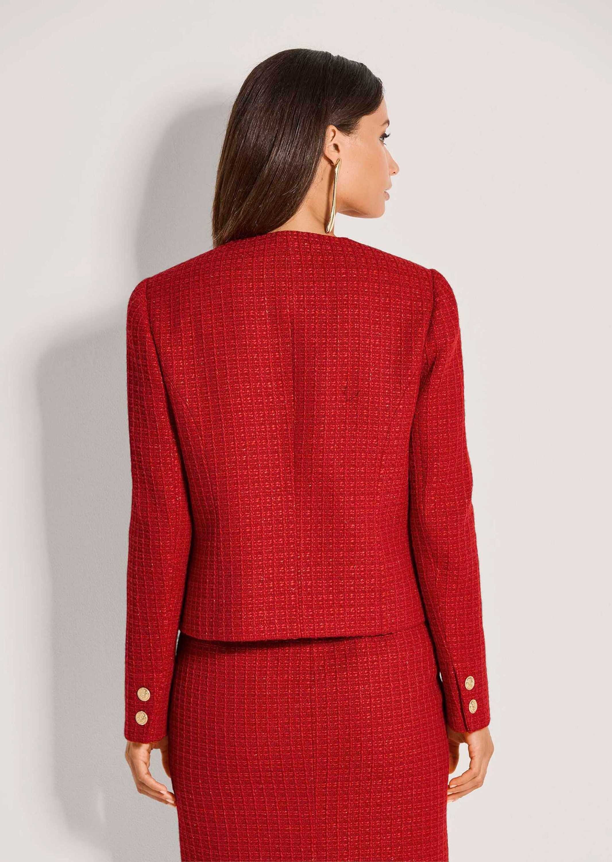 MADELEINE Kurzblazer Eleganter Kurzblazer ohne Kragen Uni-Design mit klassischem Rundhalsausschnitt