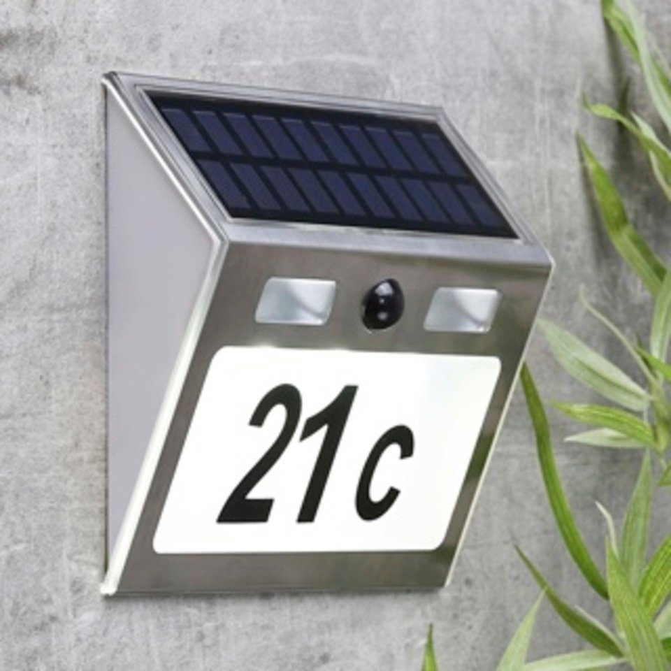 Haushalt International Hausnummer Solar Hausnummer LED-Beleuchtung Bewegungsmelder 18x4,5x15cm, (1 St)