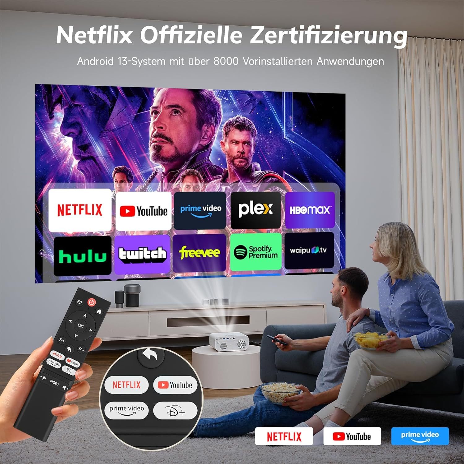 ZOOMCAT ZOOMCAT C12 Beamer 4K Mit Netflix Zertifizierung Beamer (28000 lm, 28000 : 1, 3840x2160 px, Auto Fokus, Auto Trapezkorrektur, Auto Hindernisvermeidung) weiß