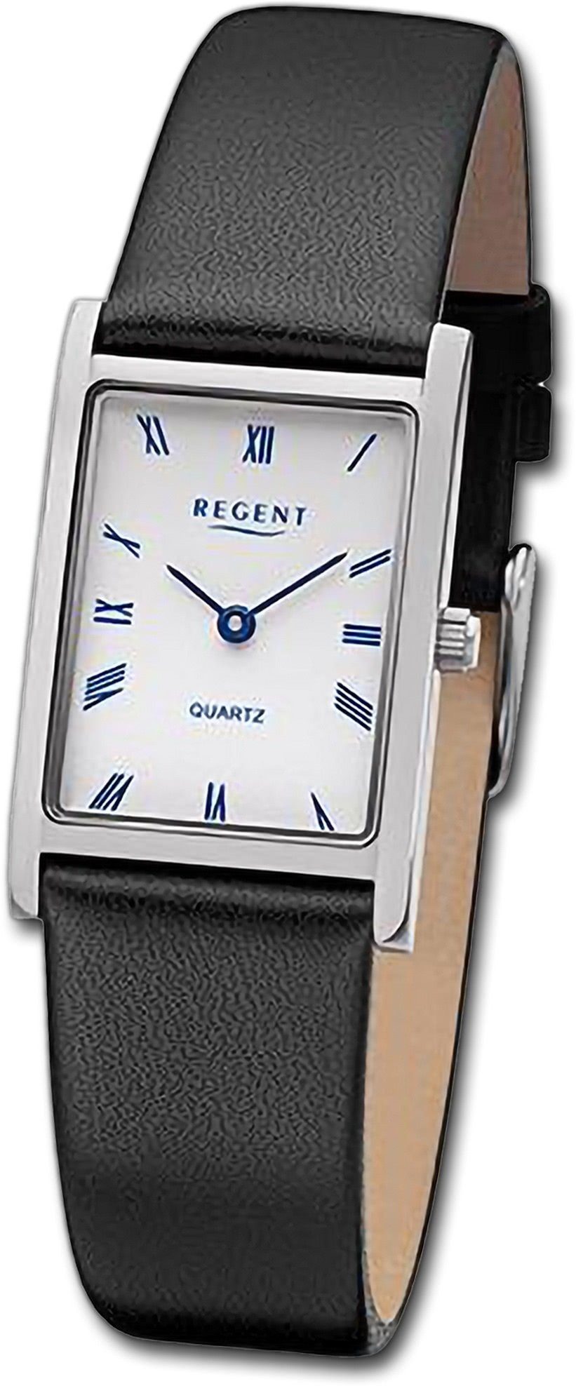 Regent Quarzuhr Regent Damen Armbanduhr Analog, Damenuhr Lederarmband schwarz, rundes Gehäuse, extra groß (ca 22x34mm) | Quarzuhren