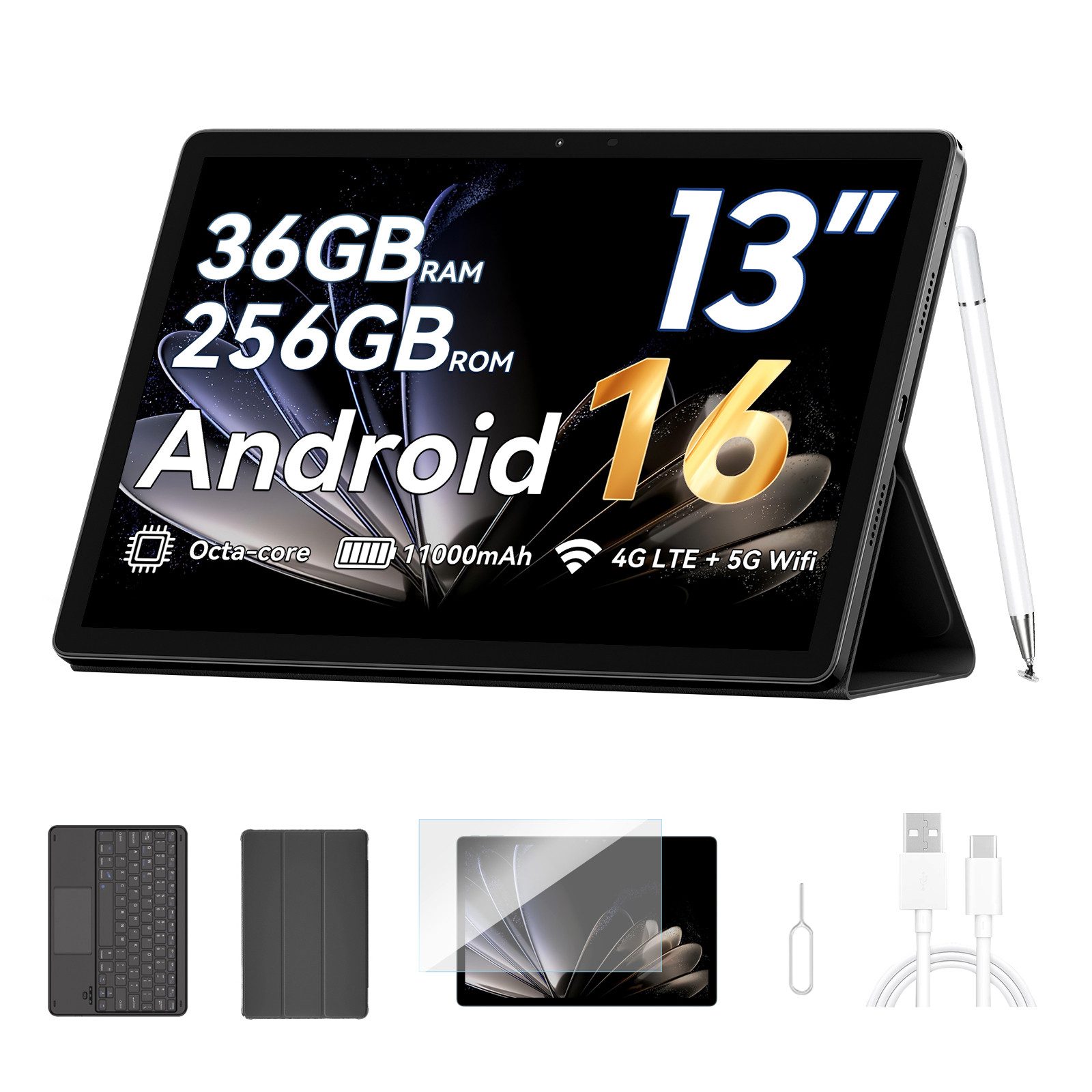 blackview Mega8 13' 4G LTE Android 16 12GB+512GB/256GB incl. Stift/Hülle Tablet (13", 512 GB, 4G(LTE), 13 zoll, Android 15, 50MP, 11000mAh, 4G LTE, T620, 512GB)