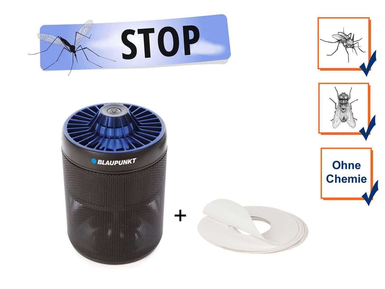 Insektenschutzplissee, Blaupunkt, Tisch, & für Fliegenfalle Ventilator Standgerät den Mückenlampe 30m² UV Insektenlampe Klebefolie