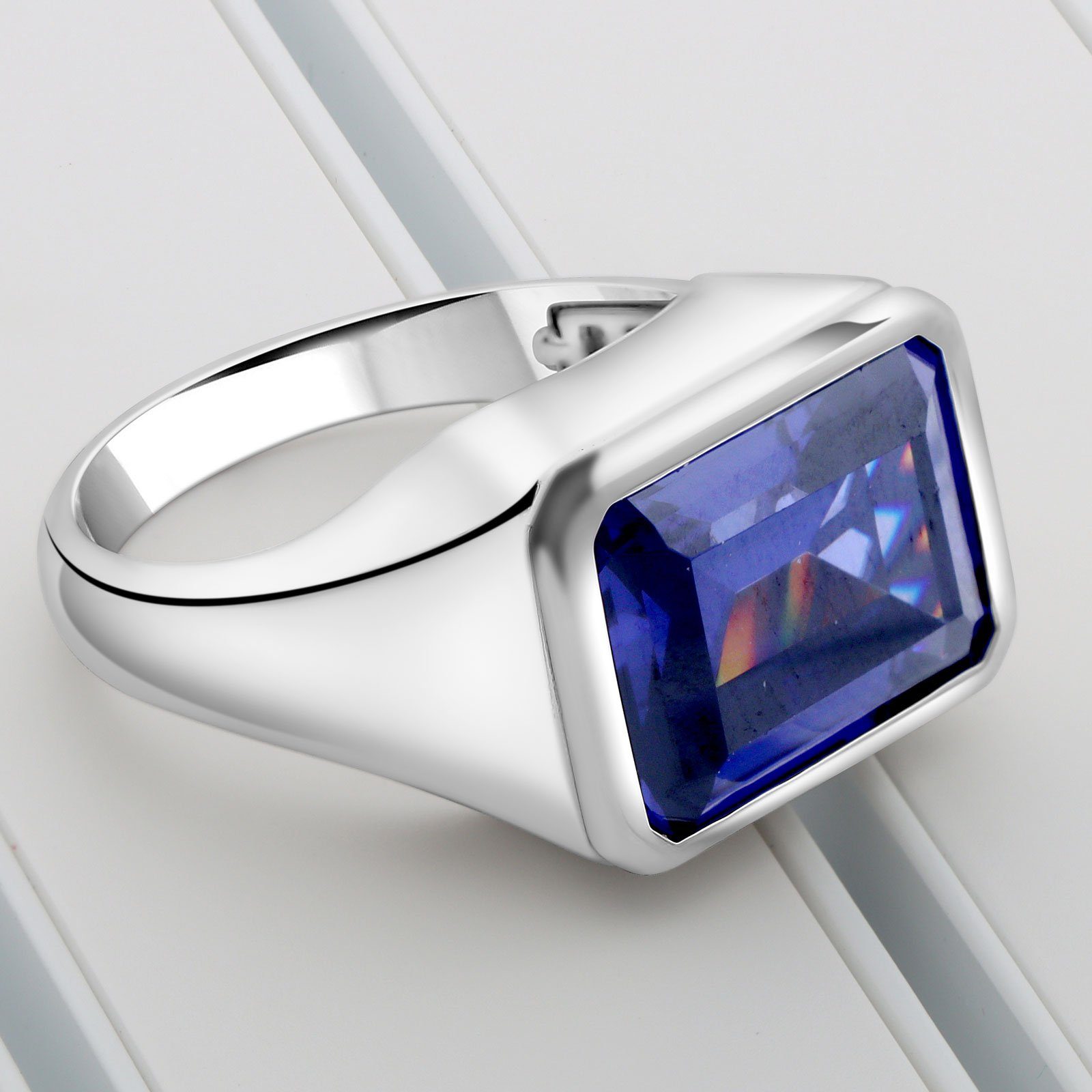 Silber Herren in Zirkonia für Fein Tony Silberring Ring Blau, 925 Italy und Damen Made