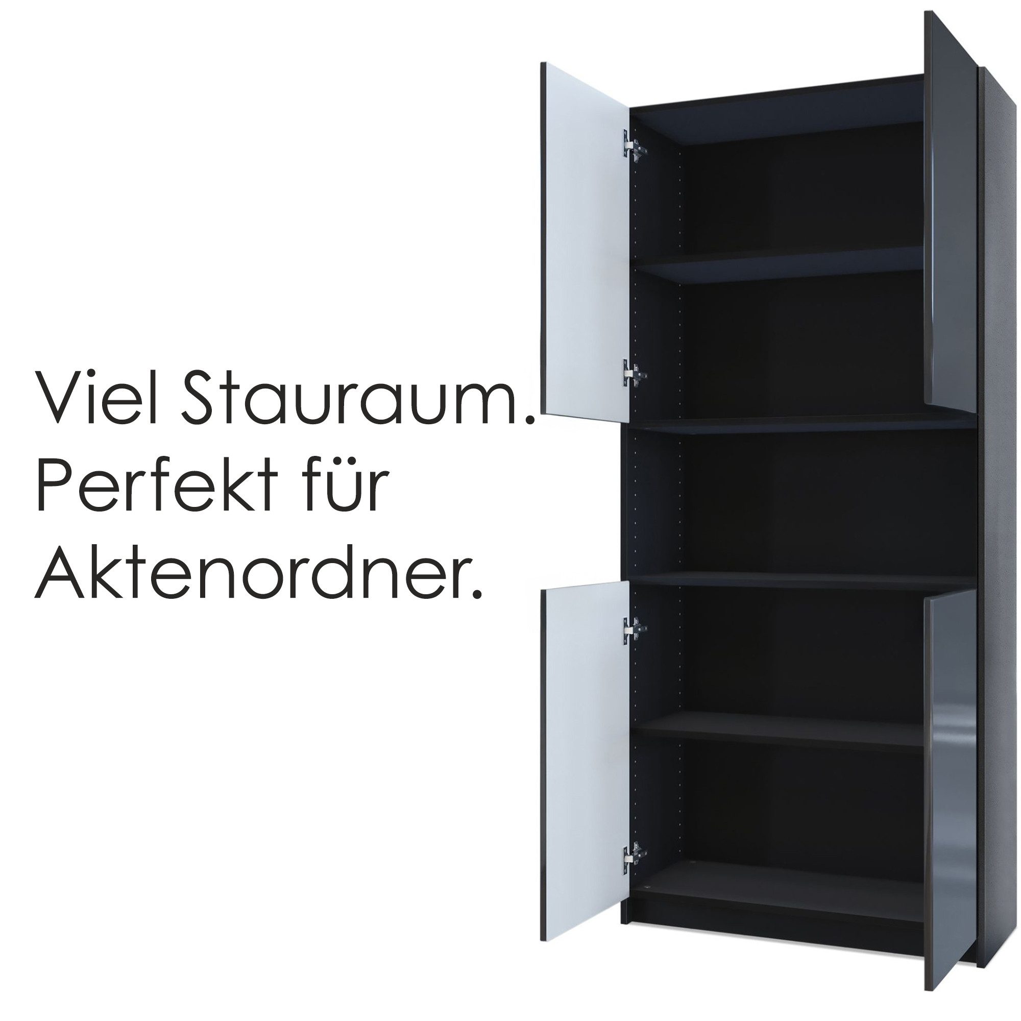 InnoFurn Aktenschrank Elona M2 Büroschrank (Ordnerschrank, Schrank für Büro, Home Office (82 x 184 x 37 cm) Aufbewahrungschrank mit Soft-Close & Push-to-Open