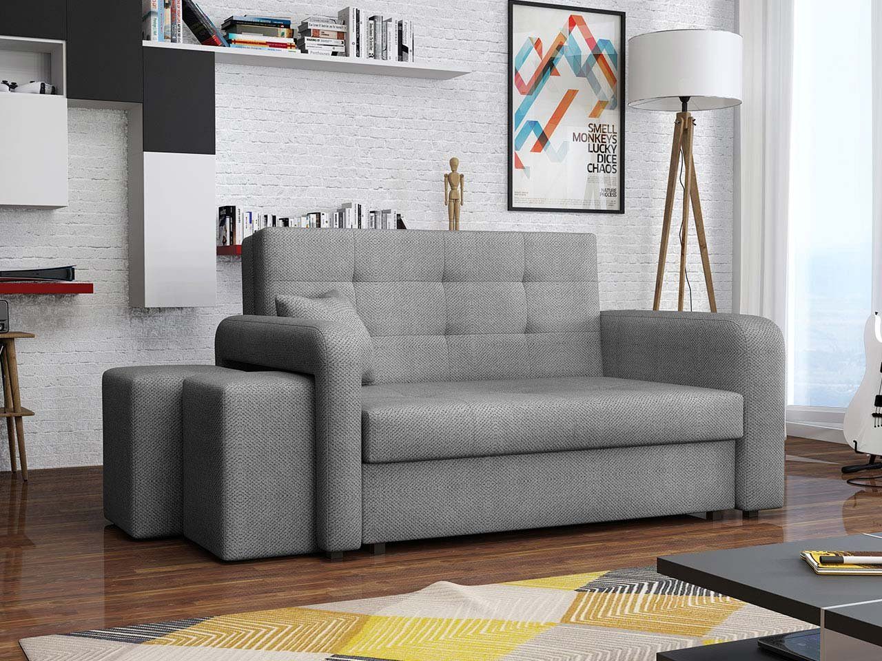 MIRJAN24 Schlafsofa Viva Home II, Sofa mit Polsterhocker (2 Stück), 2 Sitzer Schlafsofa mit Bettkasten und Schlaffunktion