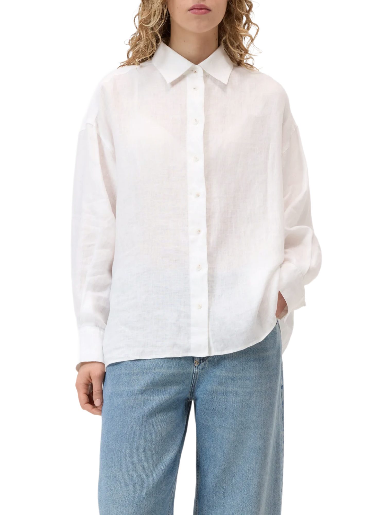 CLOSED Blusenshirt weiß,Basic,Leinen,Unifarben,Hemdblusenkragen,Lang,Regular Fit