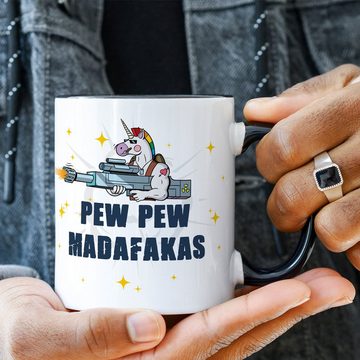 GRAVURZEILE Tasse mit Spruch - Pew Pew Madafakas, Keramik, Farbe: Schwarz & Weiß