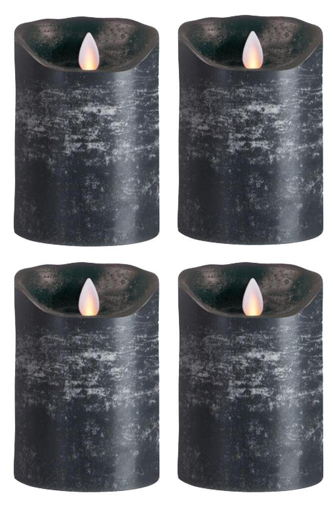 SOMPEX LED-Kerze 4er Set Flame LED Kerzen anthrazit 12,5cm (Set, 4-tlg., 4 Kerzen, Höhe 12,5cm, Durchmesser 8cm), mit Timer, Echtwachs, täuschend echtes Kerzenlicht