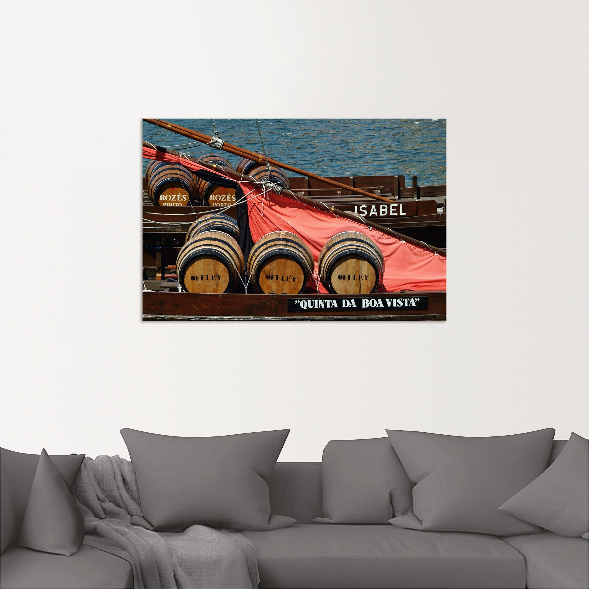 Wandaufkleber Transportboot versch. in Alubild, Bilder Schiffen von als Leinwandbild, Douro, Artland Booten Wandbild Größen (1 St), Poster & Portwein oder Typisches