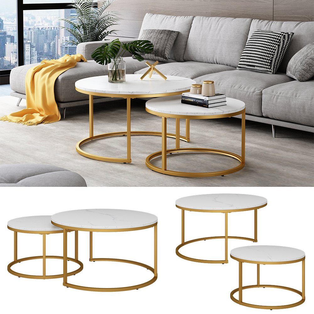 Vicco Couchtisch Montreal, Weiß/Gold, 77 x 40 cm 2 Teile günstig online kaufen