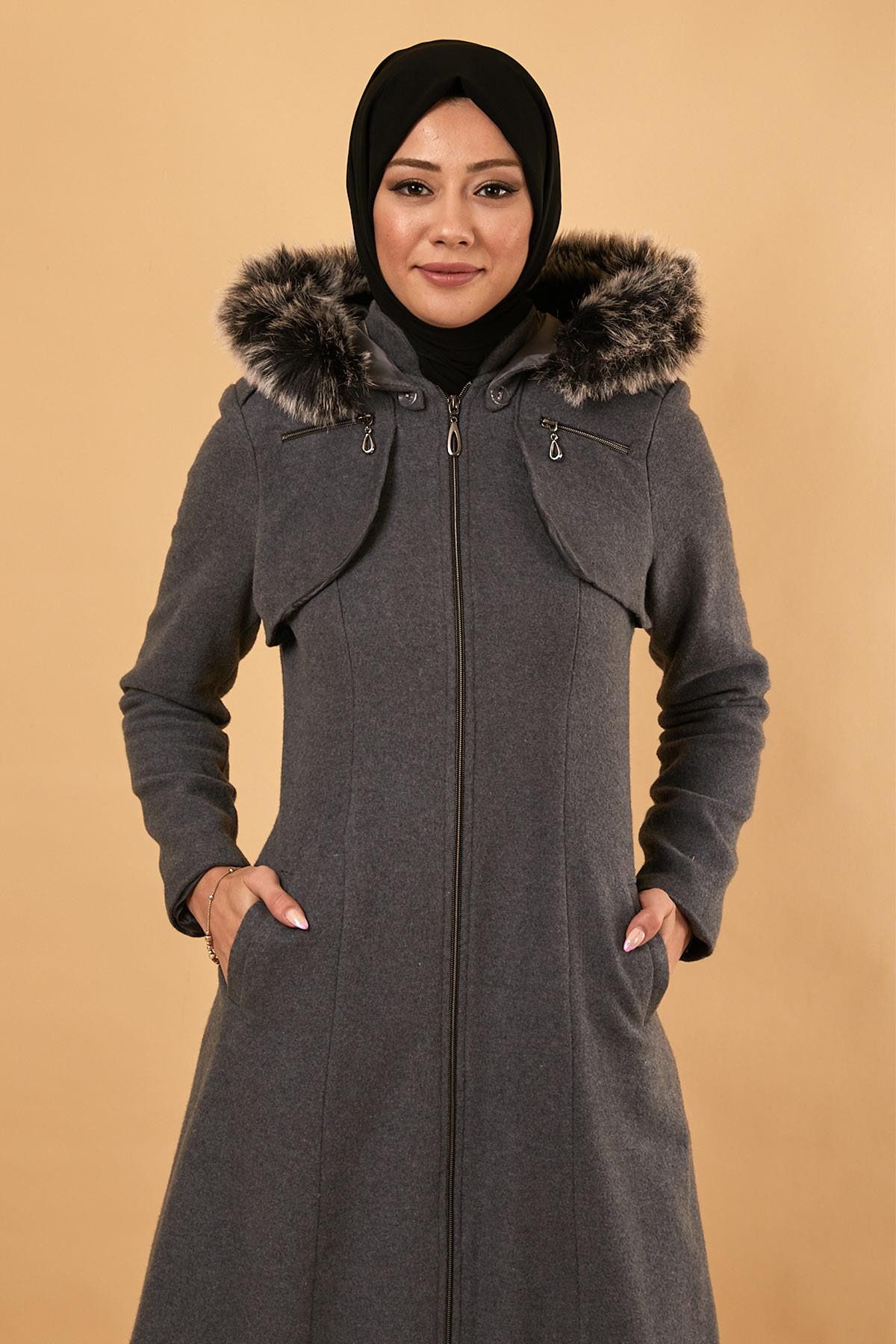 MODAMİHRAM Wintermantel Reißverschluss-Kapuzenwollmantel günstig online kaufen
