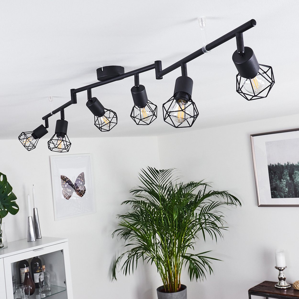 hofstein Deckenleuchte »Borio« 6-flammige Retro Deckenlampe aus Metall schwarz, ohne Leuchtmittel, 6xE14, die Leuchtenköpfe sind dreh-/schwenkbar