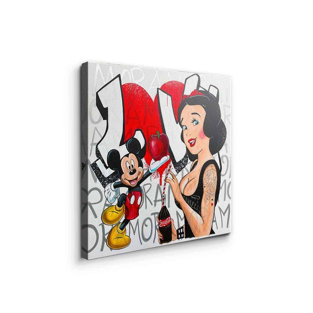 DOTCOMCANVAS® Leinwandbild, Leinwandbild Red Sec Rahmen Mickey silberner Micky Apple by Maus Mouse Sabrina designed