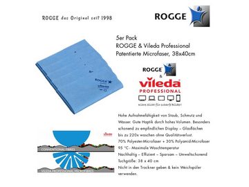 Rogge 5er Pack ROGGE & Vileda Professional Display Microfasertücher, 38x40cm Bildschirmreinigungstuch (Spar-Set, 1-tlg., 5-tlg Micofasertuch 38x40cm blau, Streifenfreie Reinigung dank patentierte Microfaser)