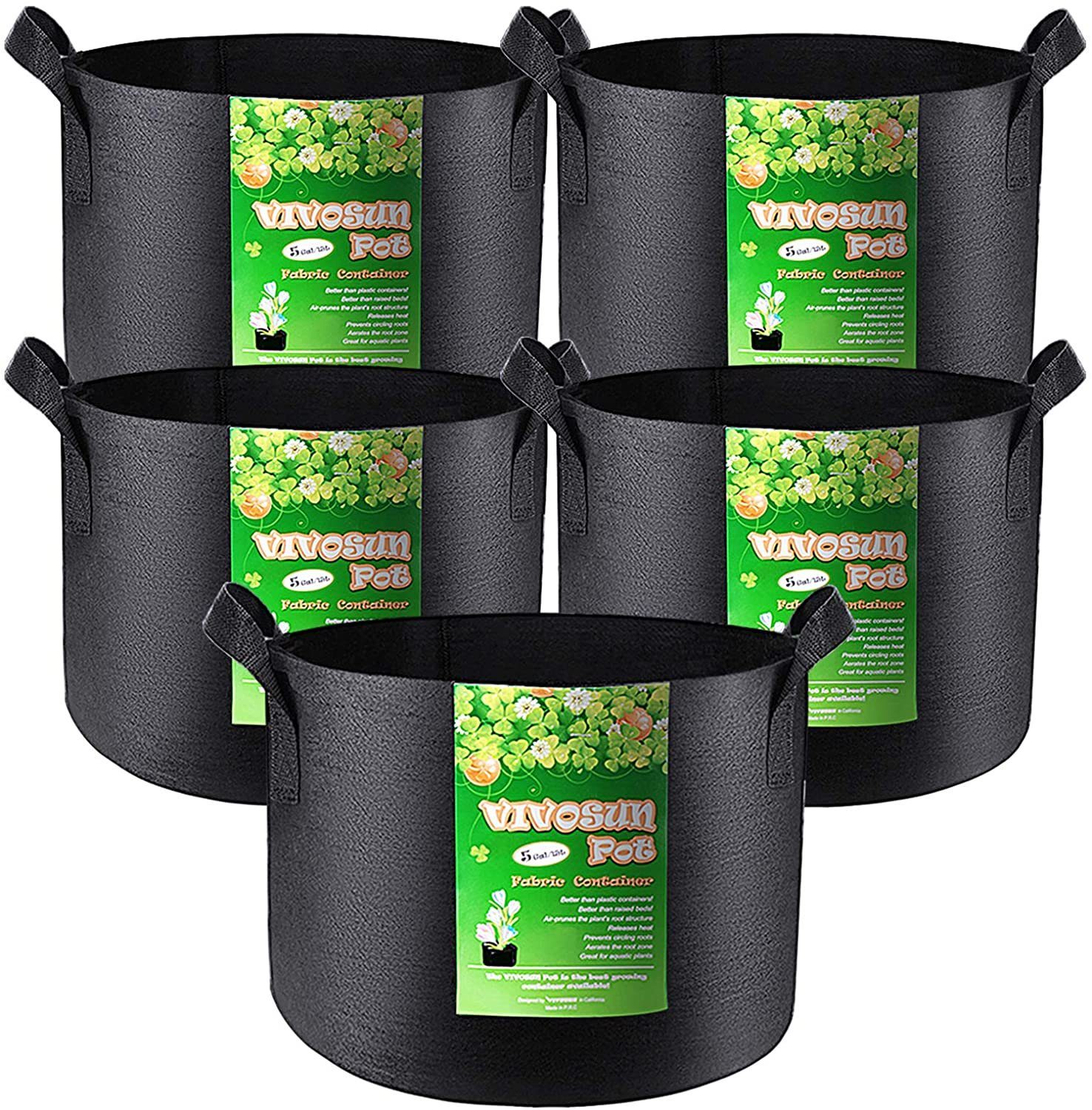 HAMÖWO Pflanzkübel 5-Pack 5 Gallonen Grow Bags Hochleistungs mit Griffen (5 St)